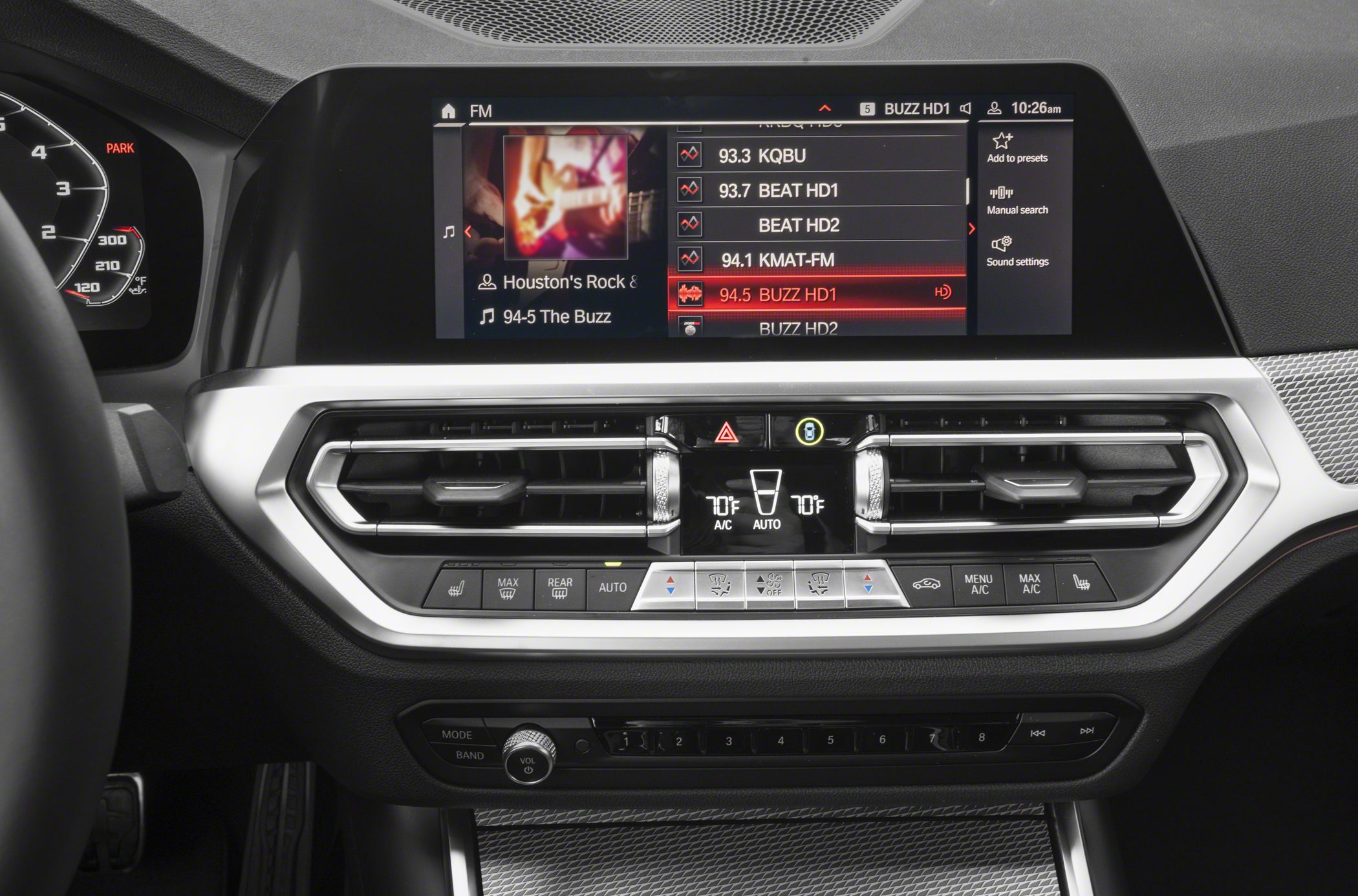 Digital infotainment screen with climate control interface