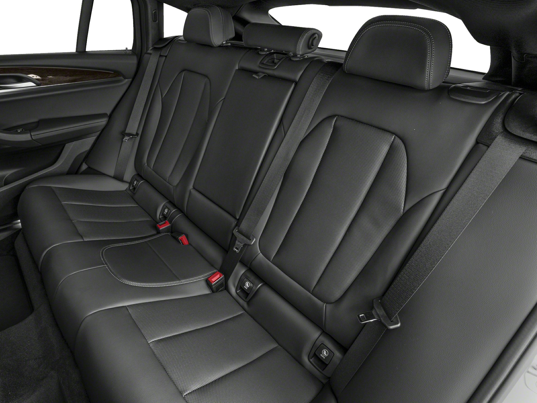 Black leather rear seats with seatbelts and headrests