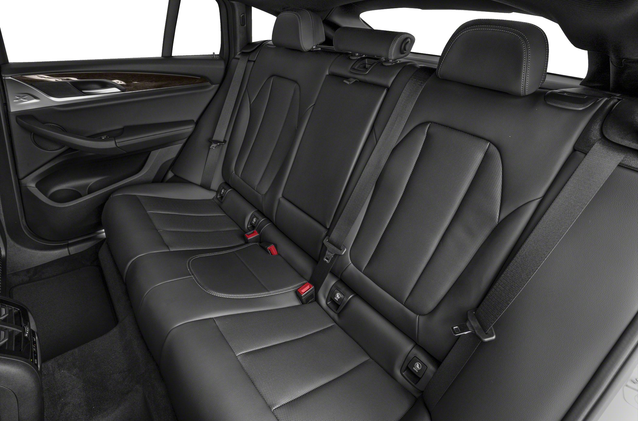 Black leather rear seats with seatbelts and door panel details