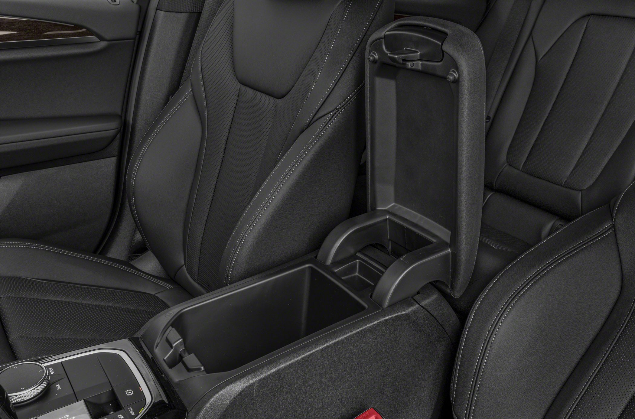 Center console storage compartment with premium black leather seats