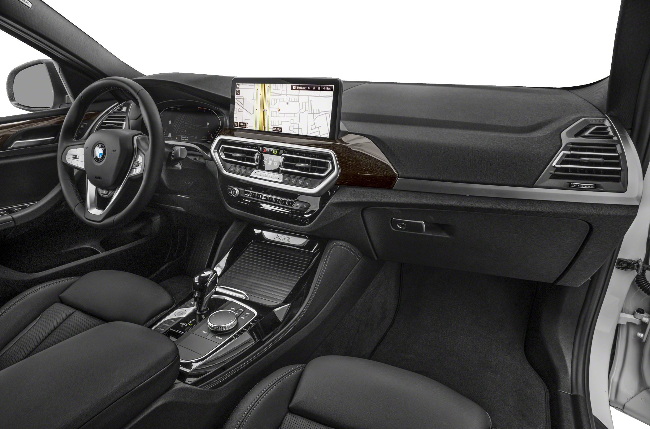 Modern black dashboard with digital cluster and navigation screen