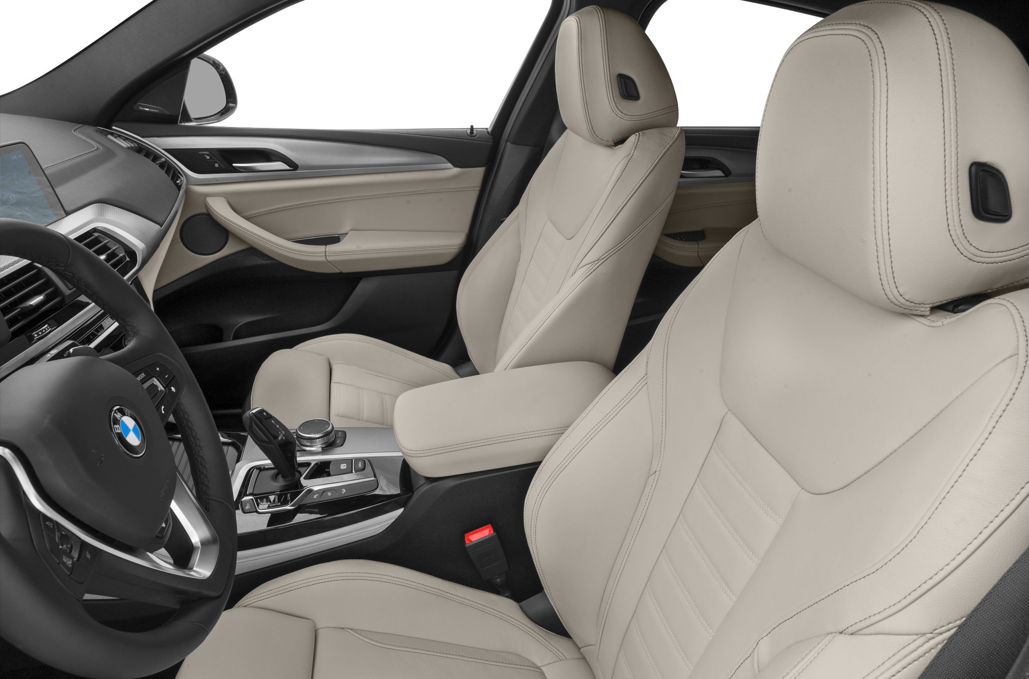 Cream leather seats and modern center console interior