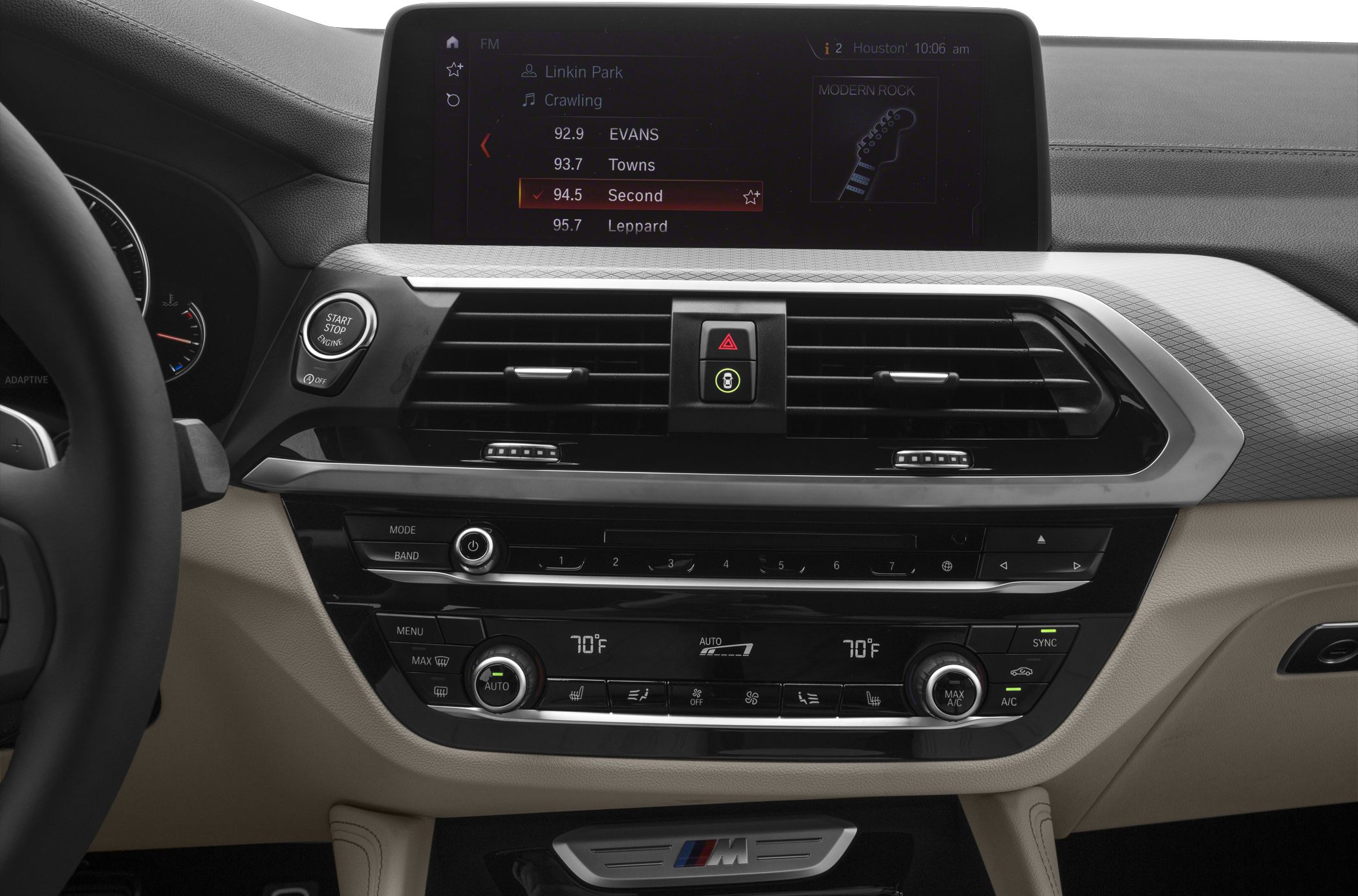 Modern car dashboard with climate control and infotainment display