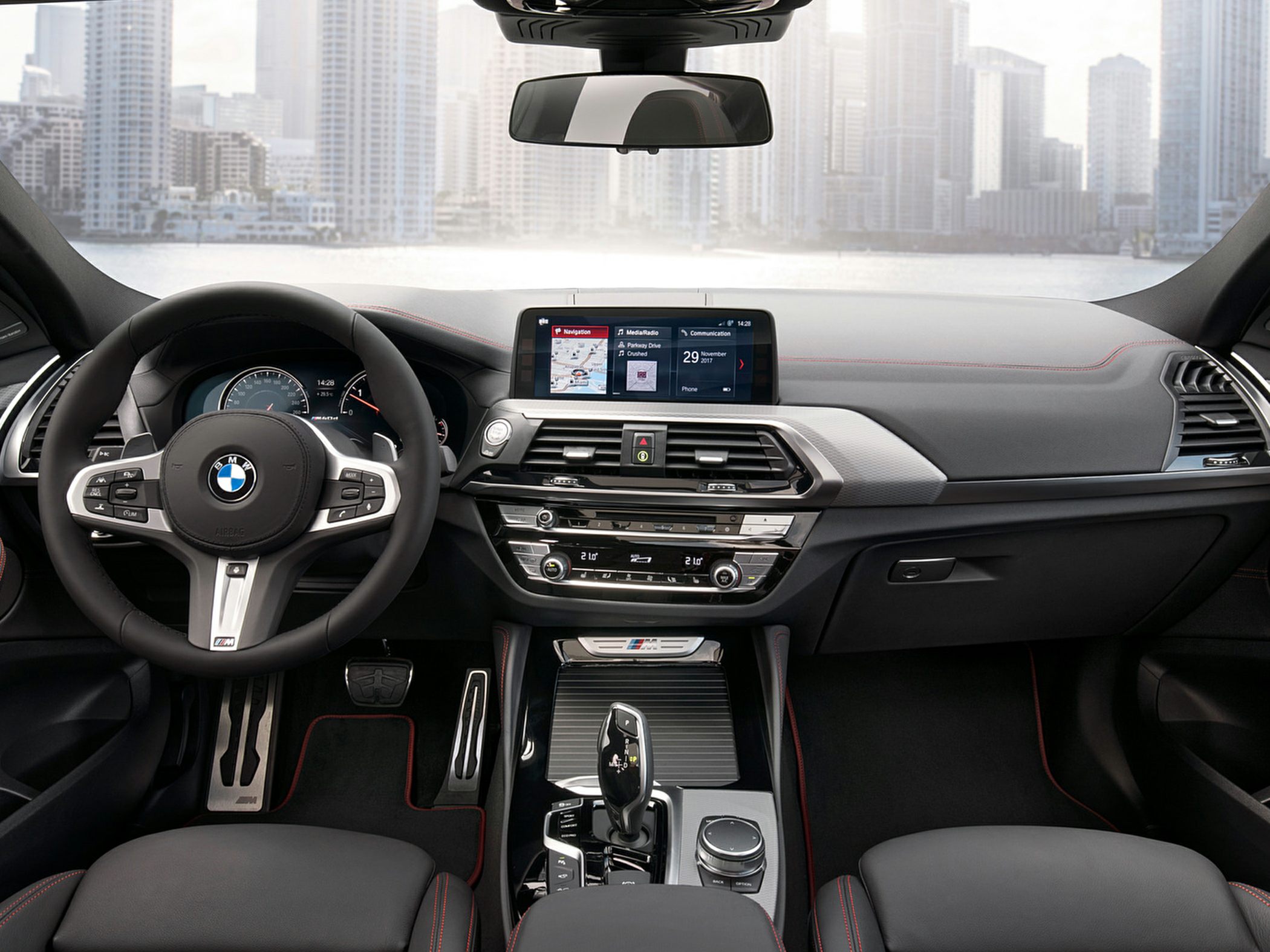 Modern digital dashboard and multifunction steering wheel with center console