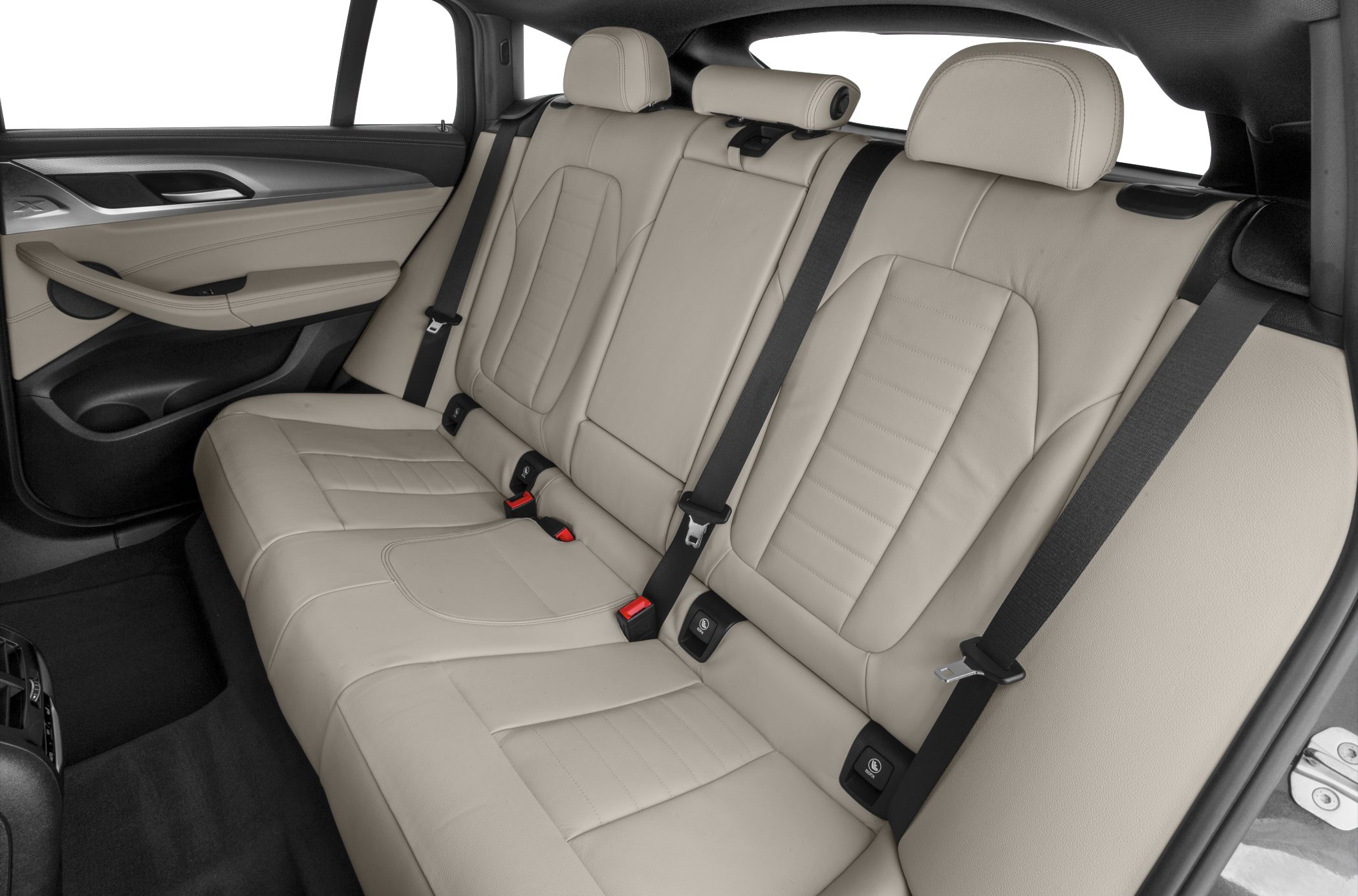 Rear interior leather seats with seat belts and headrests