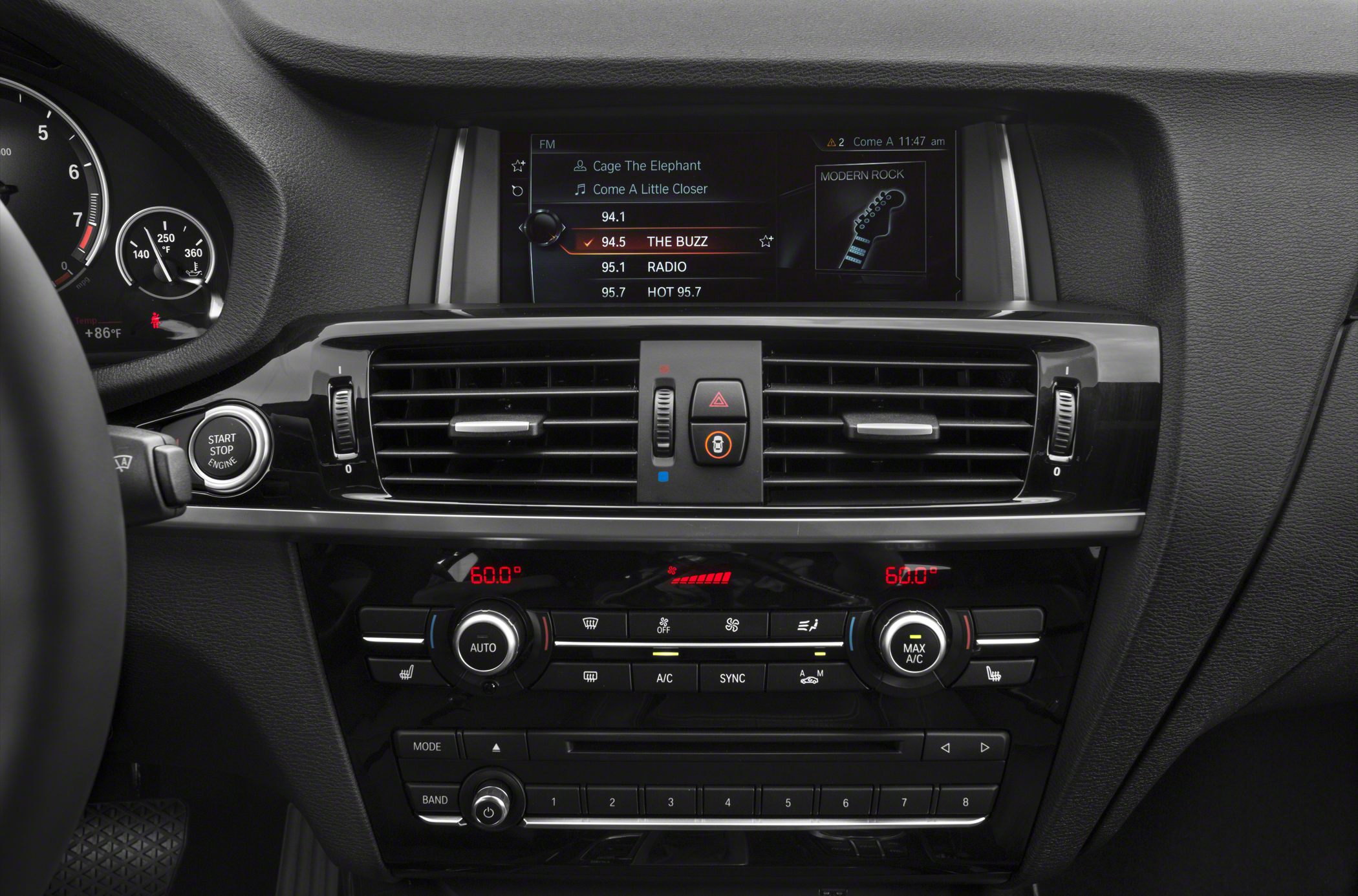 Multimedia display, digital climate control, engine start-stop button
