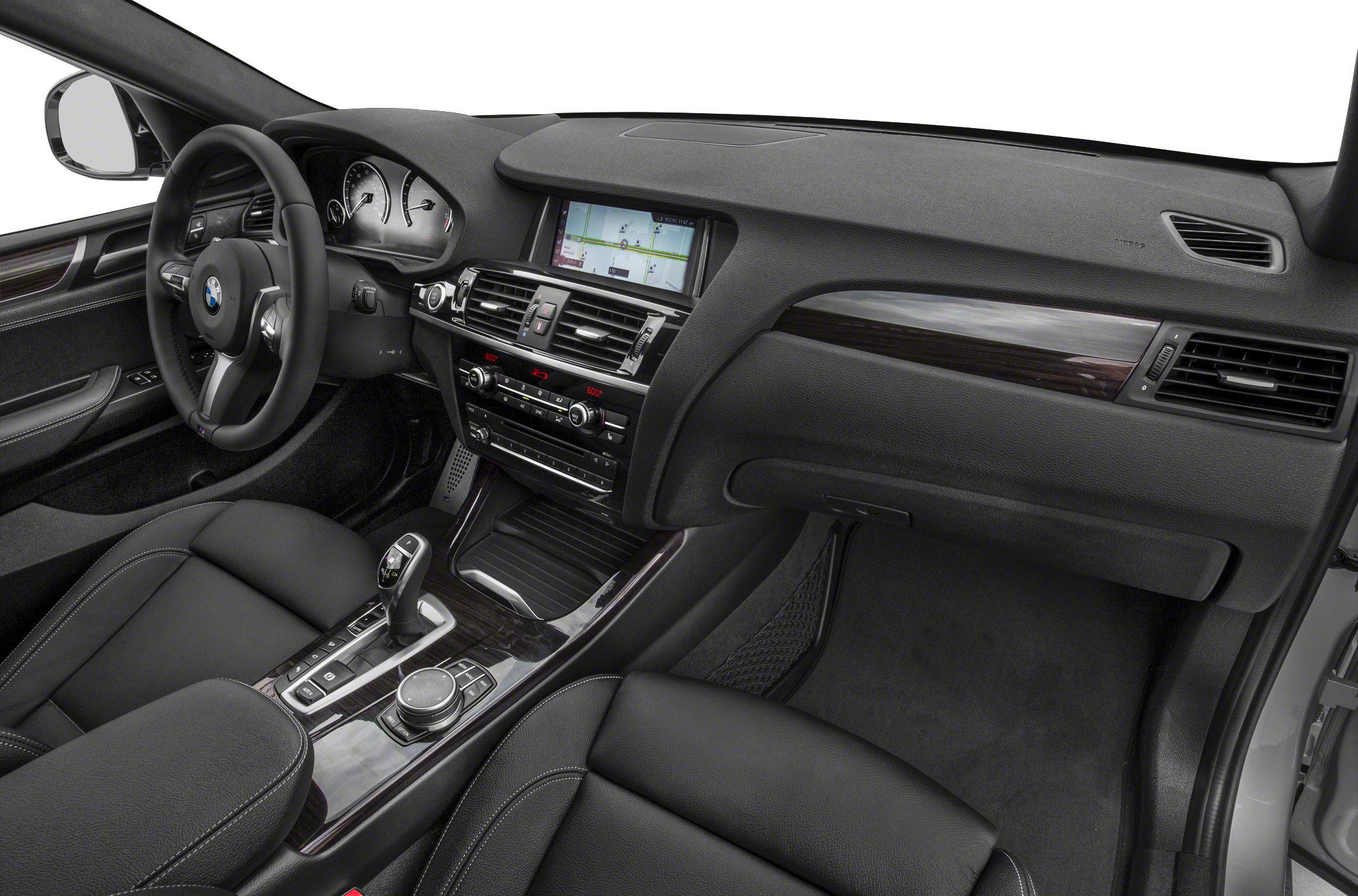 Dashboard with navigation and center console featuring gear selector and climate controls.