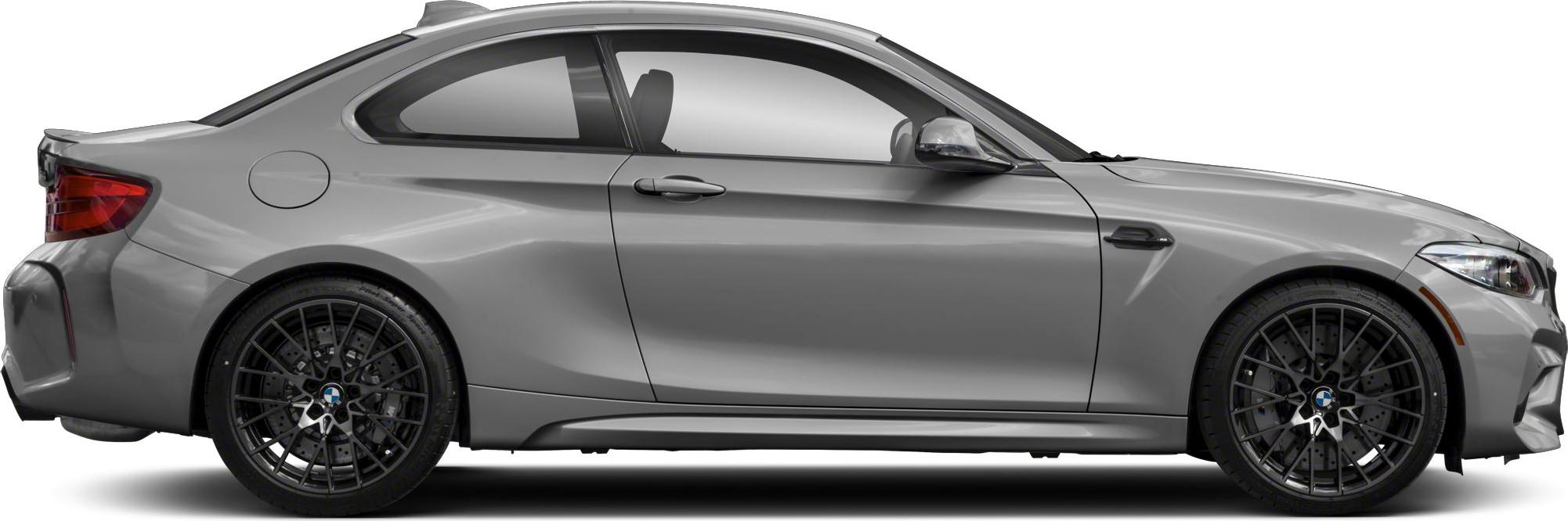 Side profile of coupe with black multi-spoke alloy wheels