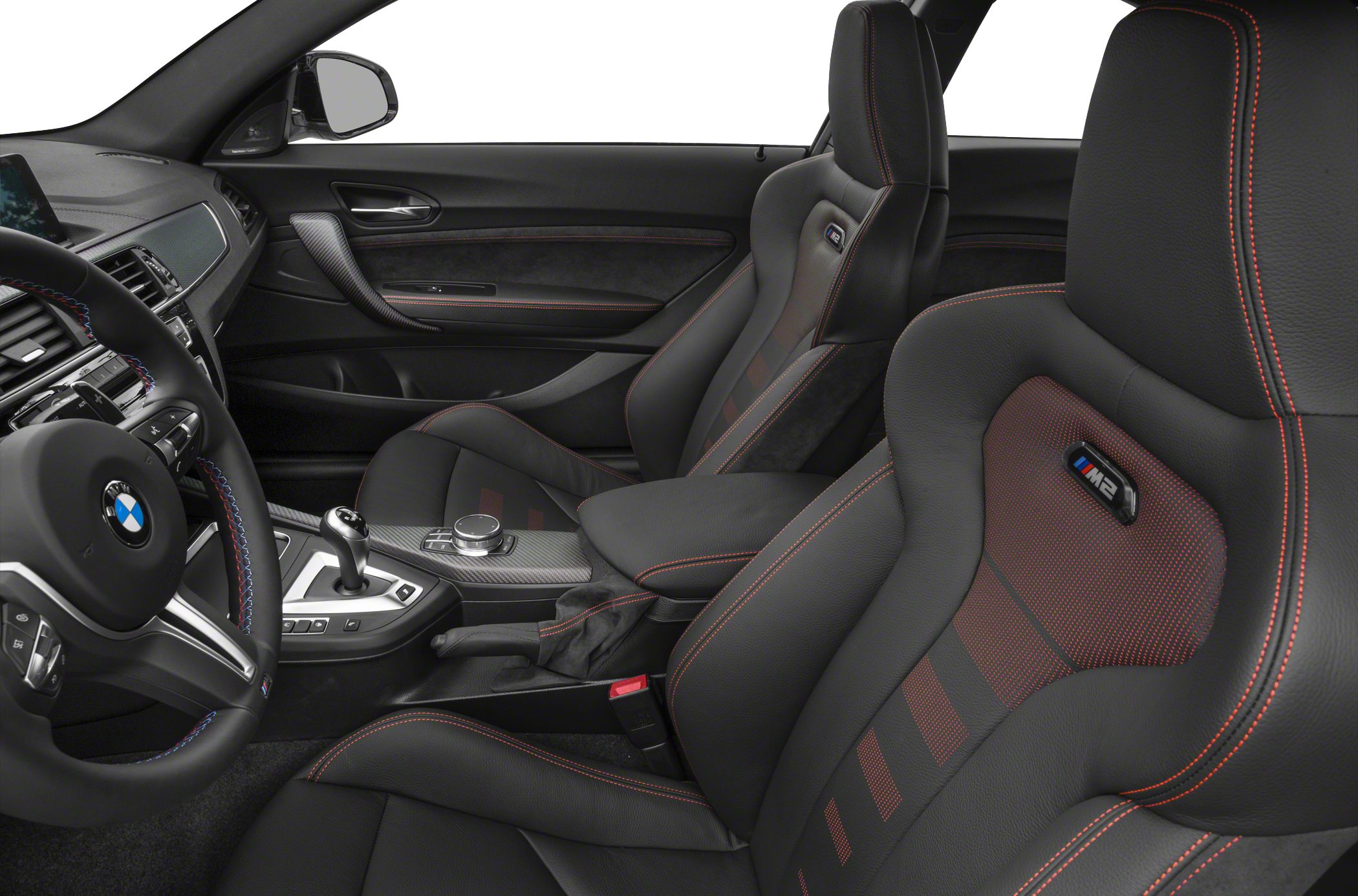 Sport seats with M logo, red stitching, carbon fiber trim, automatic transmission.