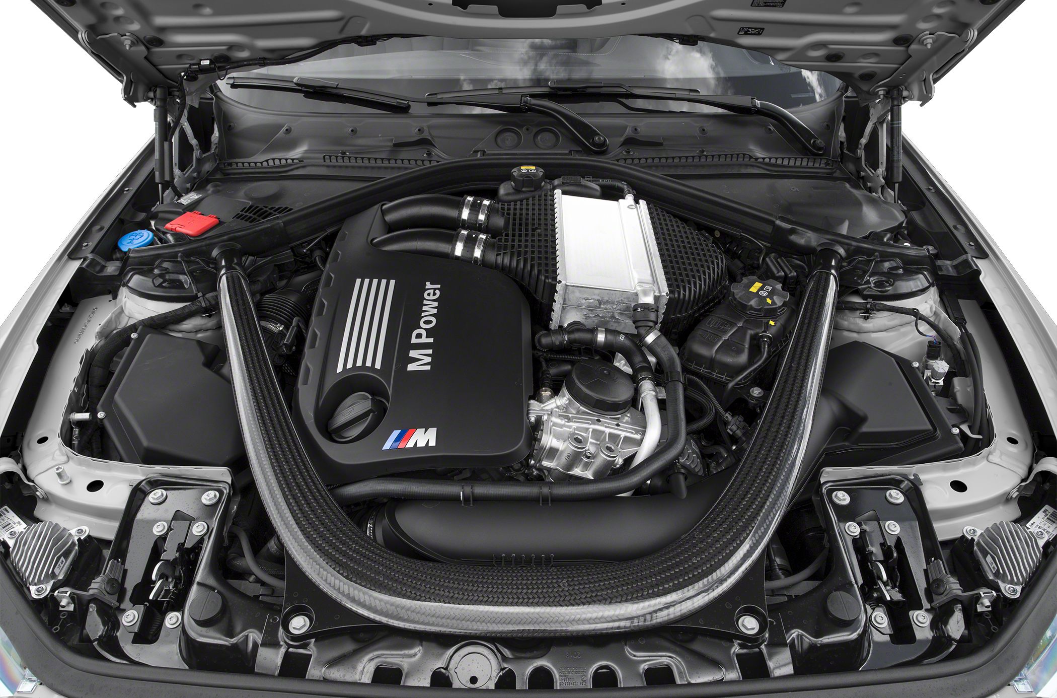 M Power engine cover and carbon fiber strut brace