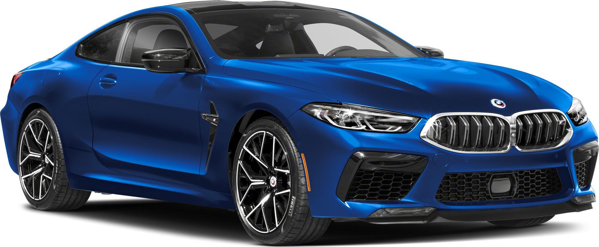 Front and side view of luxury coupe with LED headlights and kidney grille