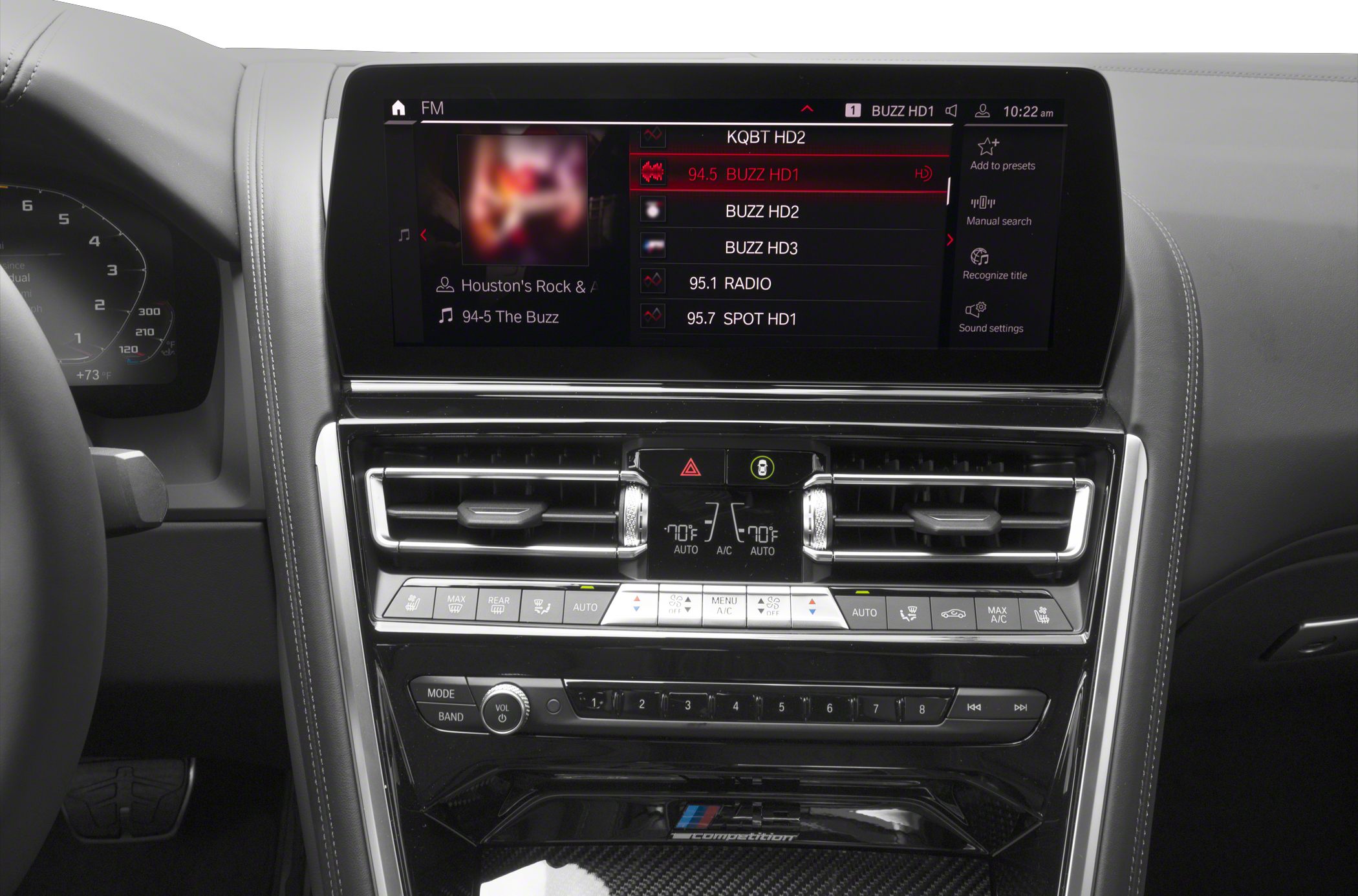 High-tech infotainment system with climate control interface and digital radio display