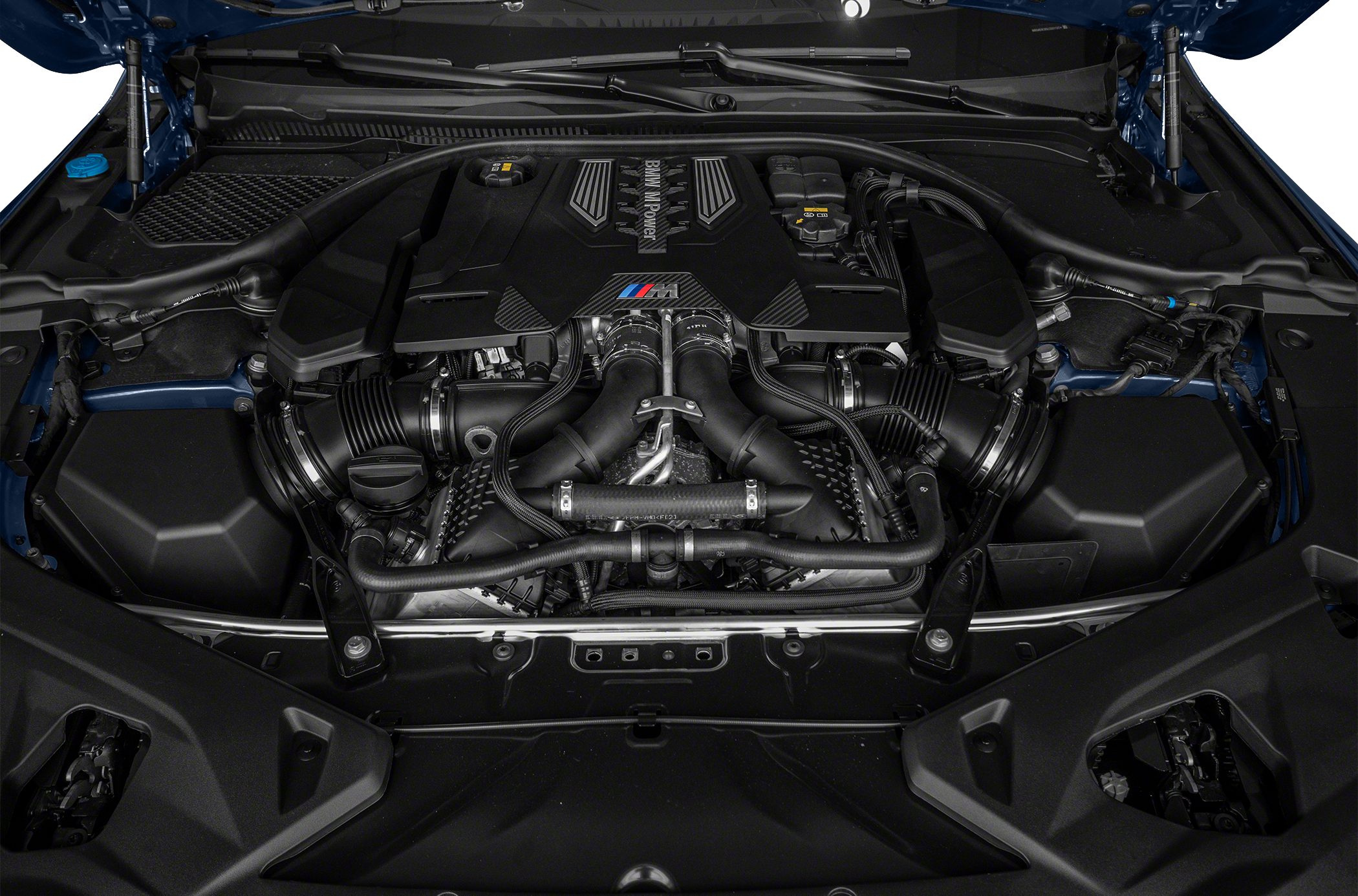 High-performance BMW M8 Coupe twin-turbo V8 engine bay view