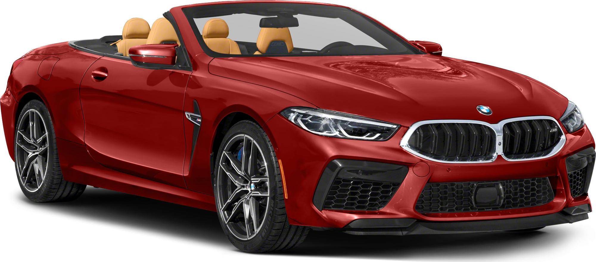 Red luxury convertible with LED headlights and tan leather seats