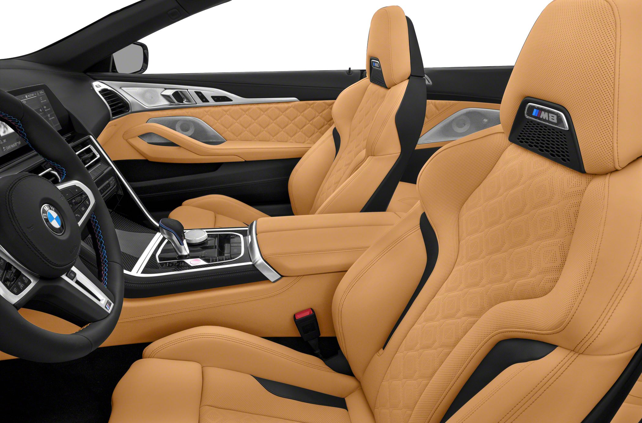 Tan quilted leather sport seats and luxury dashboard interior