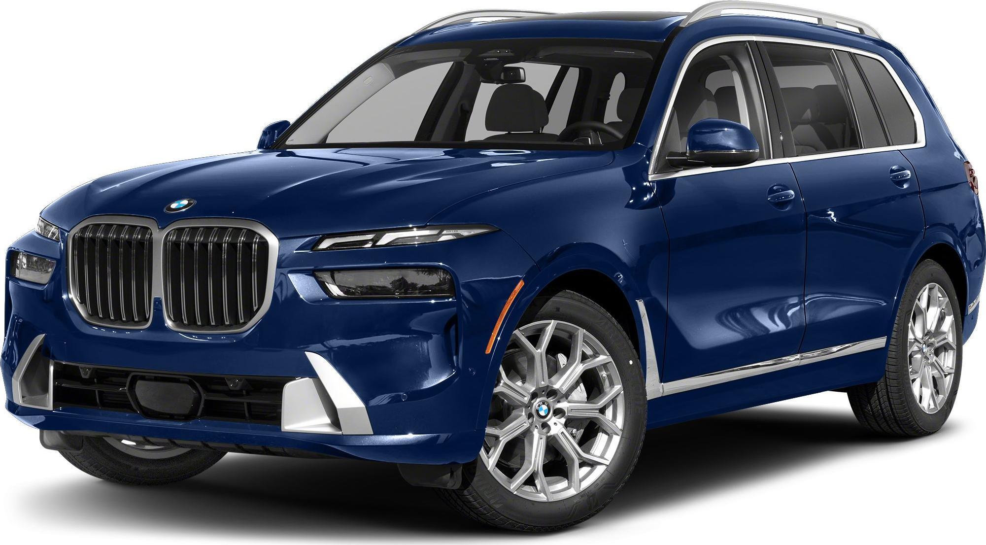 Large kidney grille and split modern LED headlights on a luxury SUV