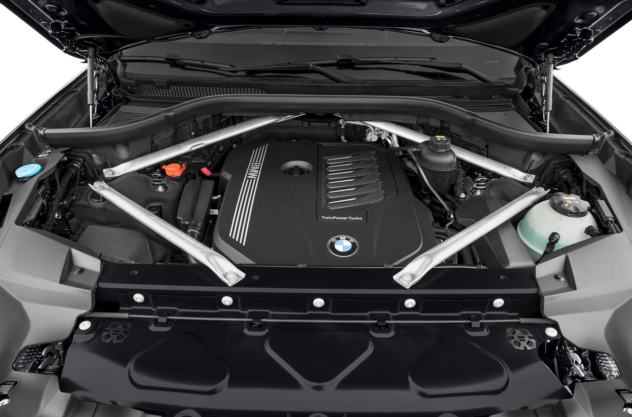 Engine compartment with TwinPower Turbo cover and support struts