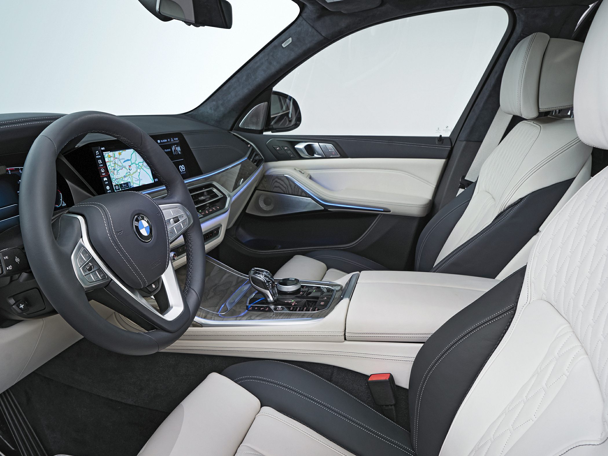 Luxury SUV interior with leather seats and modern digital dashboard