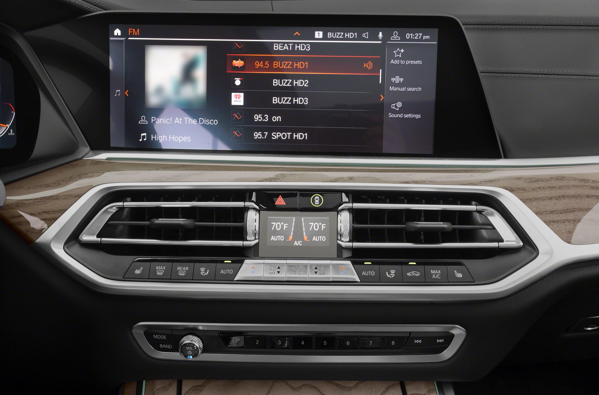 Dashboard with infotainment screen and dual climate control panel
