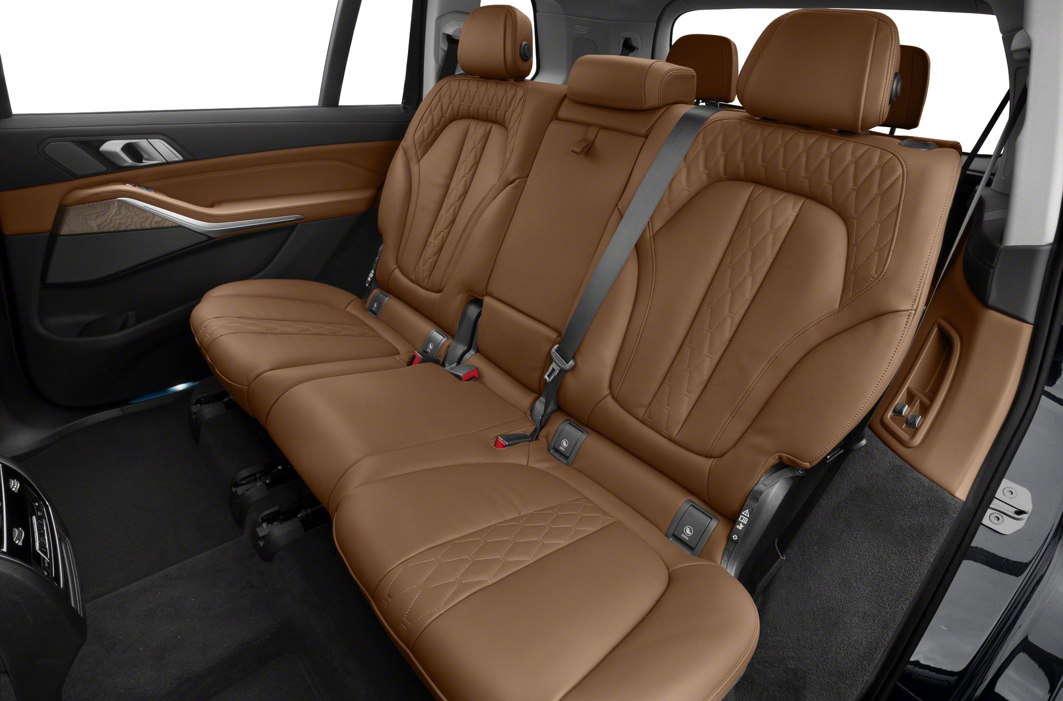 Luxurious brown leather rear seats with quilted design and spacious legroom