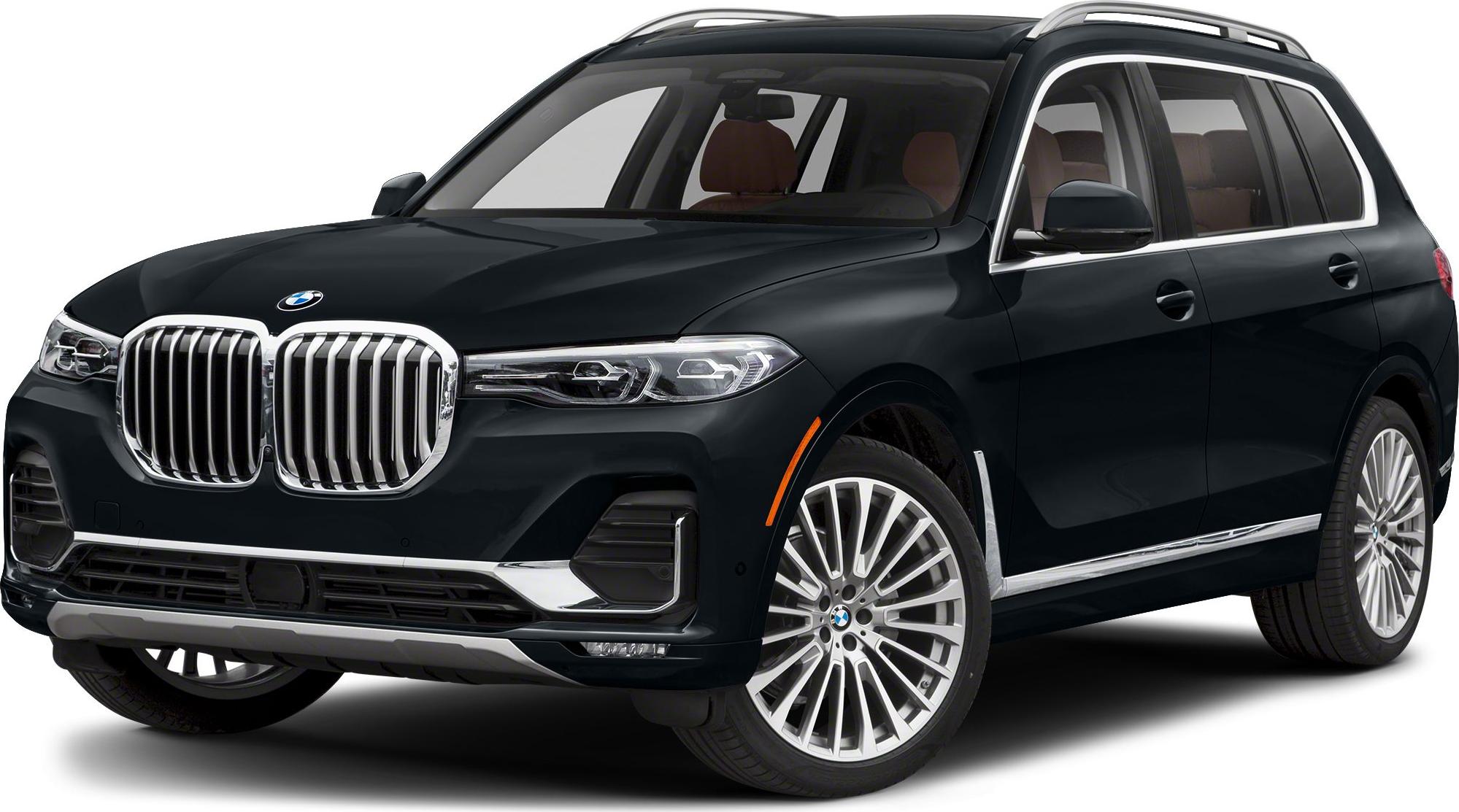 Front side view showing large kidney grille and sleek headlights