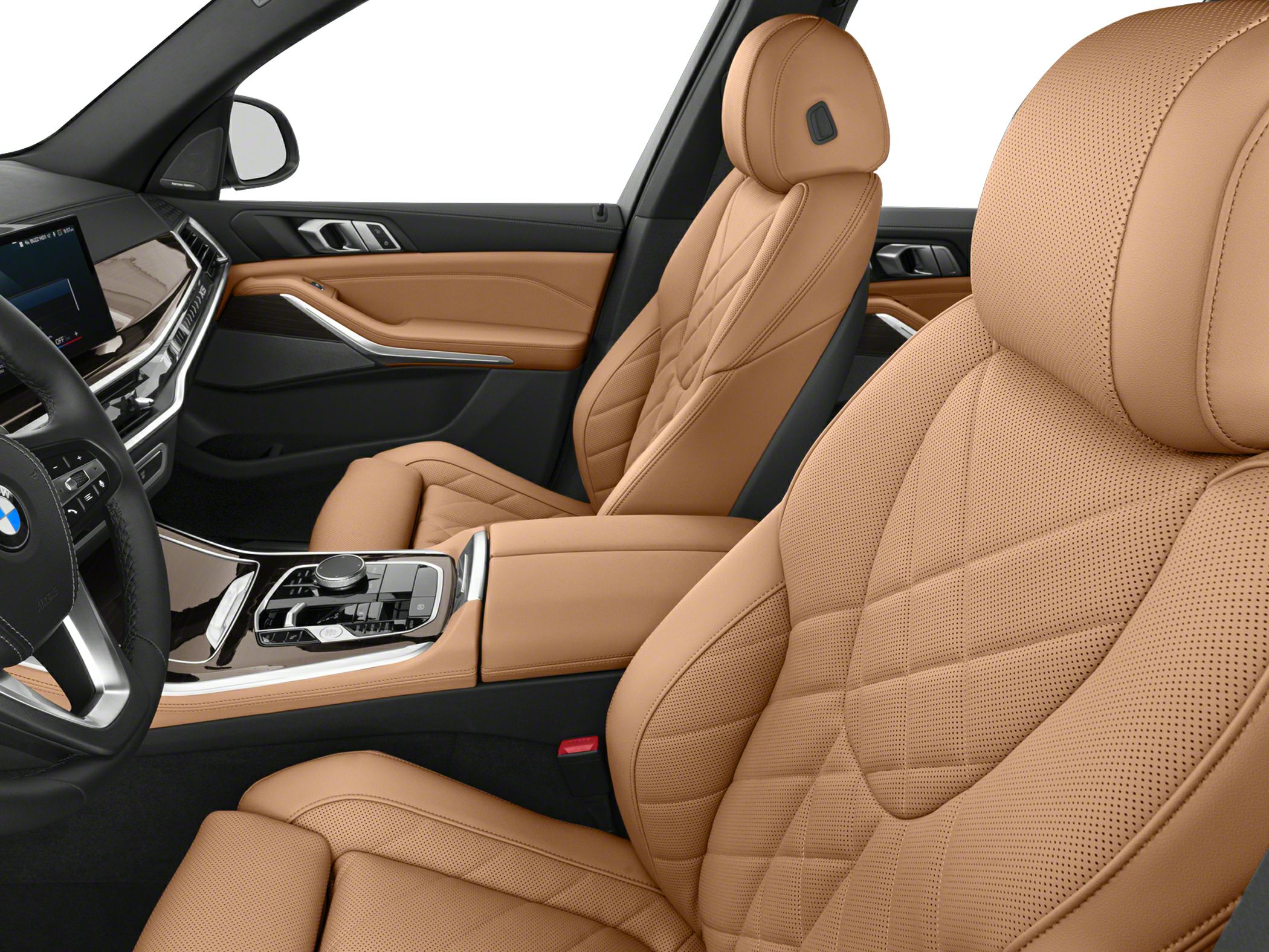 Luxury brown leather seats with modern dashboard and center console