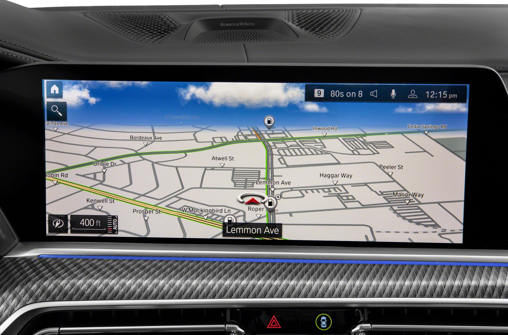 High-res infotainment screen displaying navigation map.
