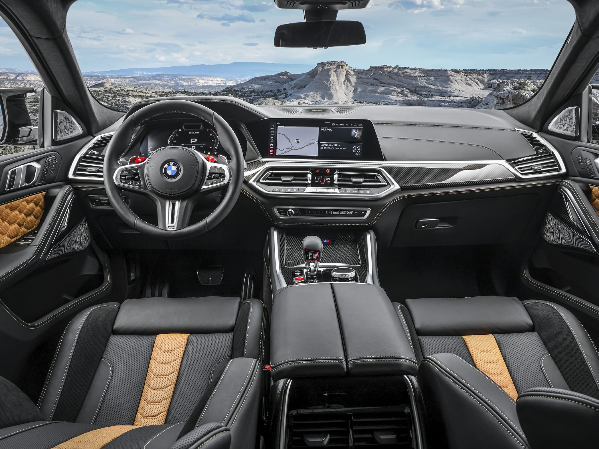 Luxury sports car interior with digital dashboard and carbon fiber trims