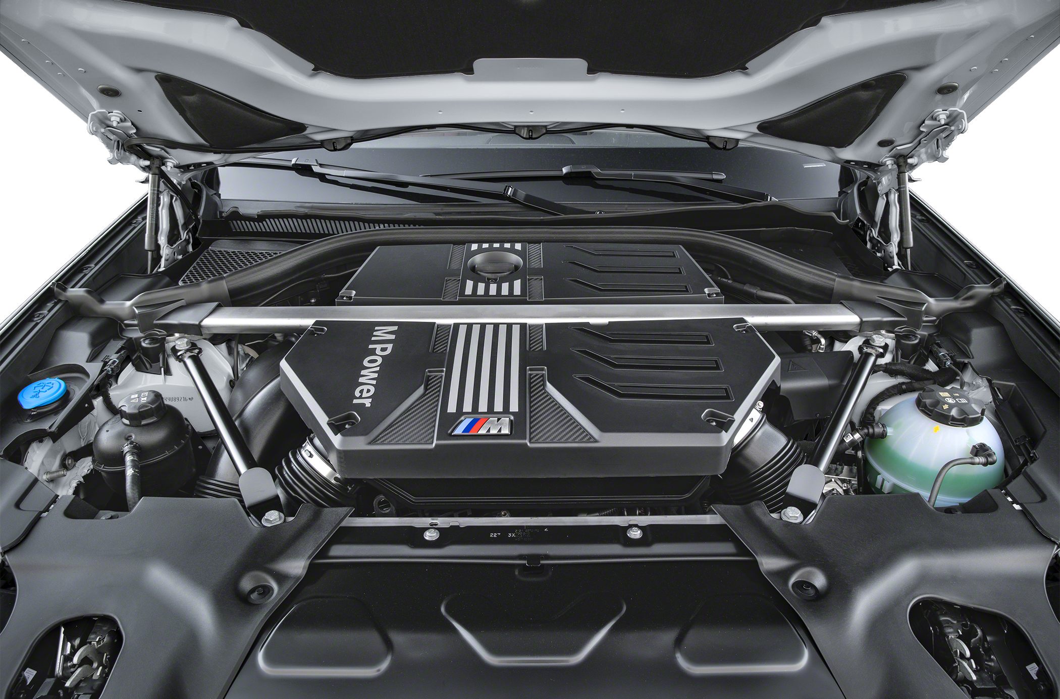 M Power engine cover and structural braces in engine bay