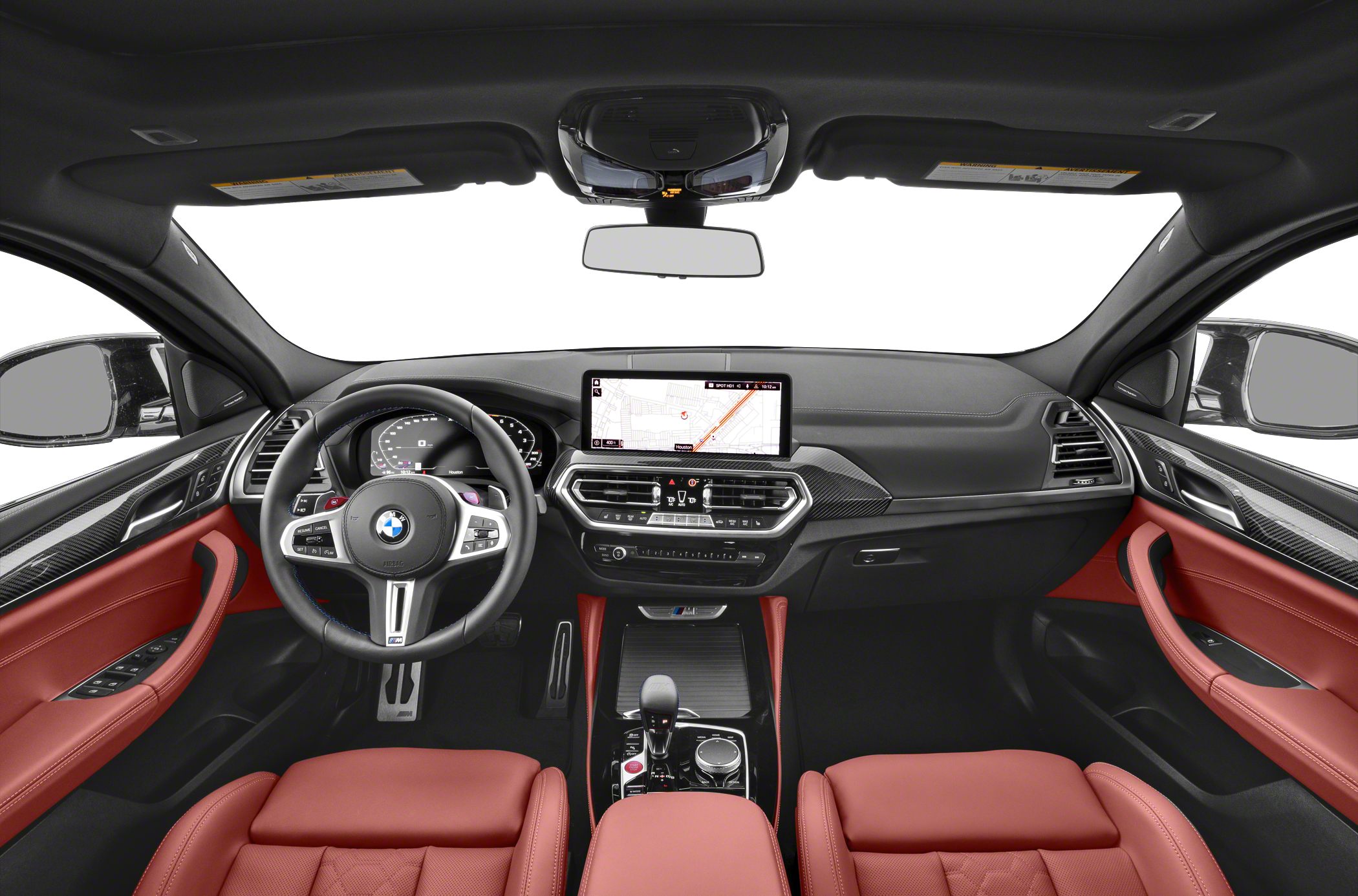 Luxury interior with digital dashboard and red leather seats