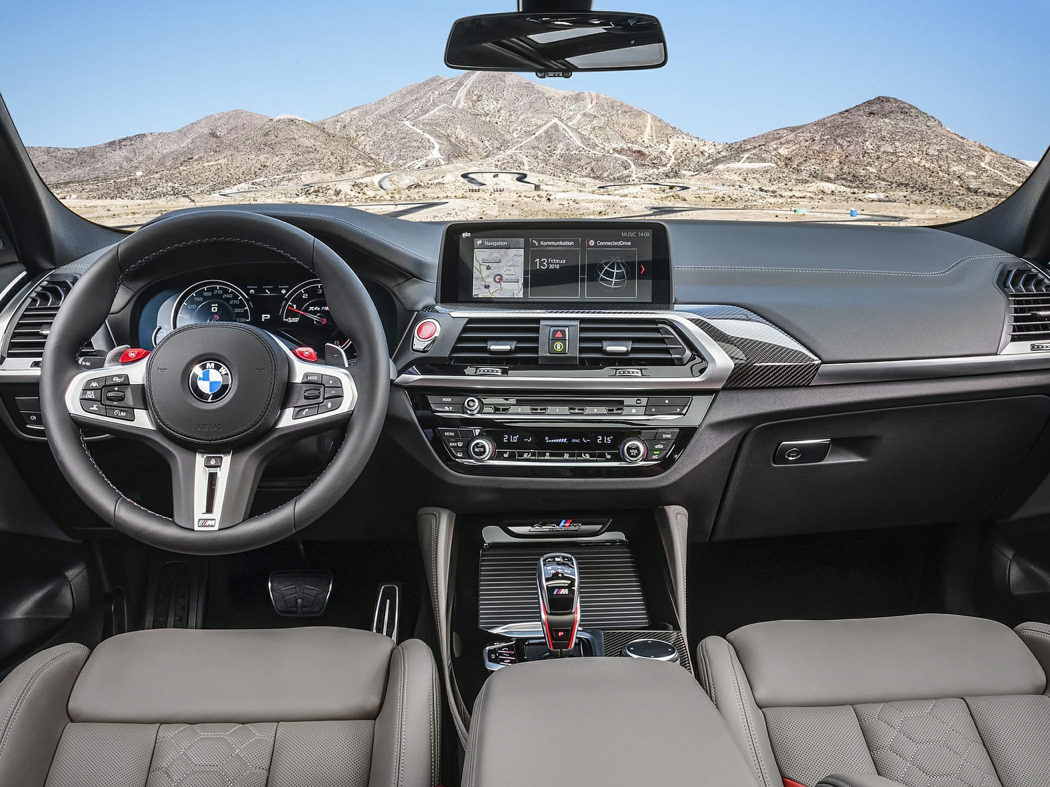 Luxurious dashboard and sporty steering wheel interior with advanced controls