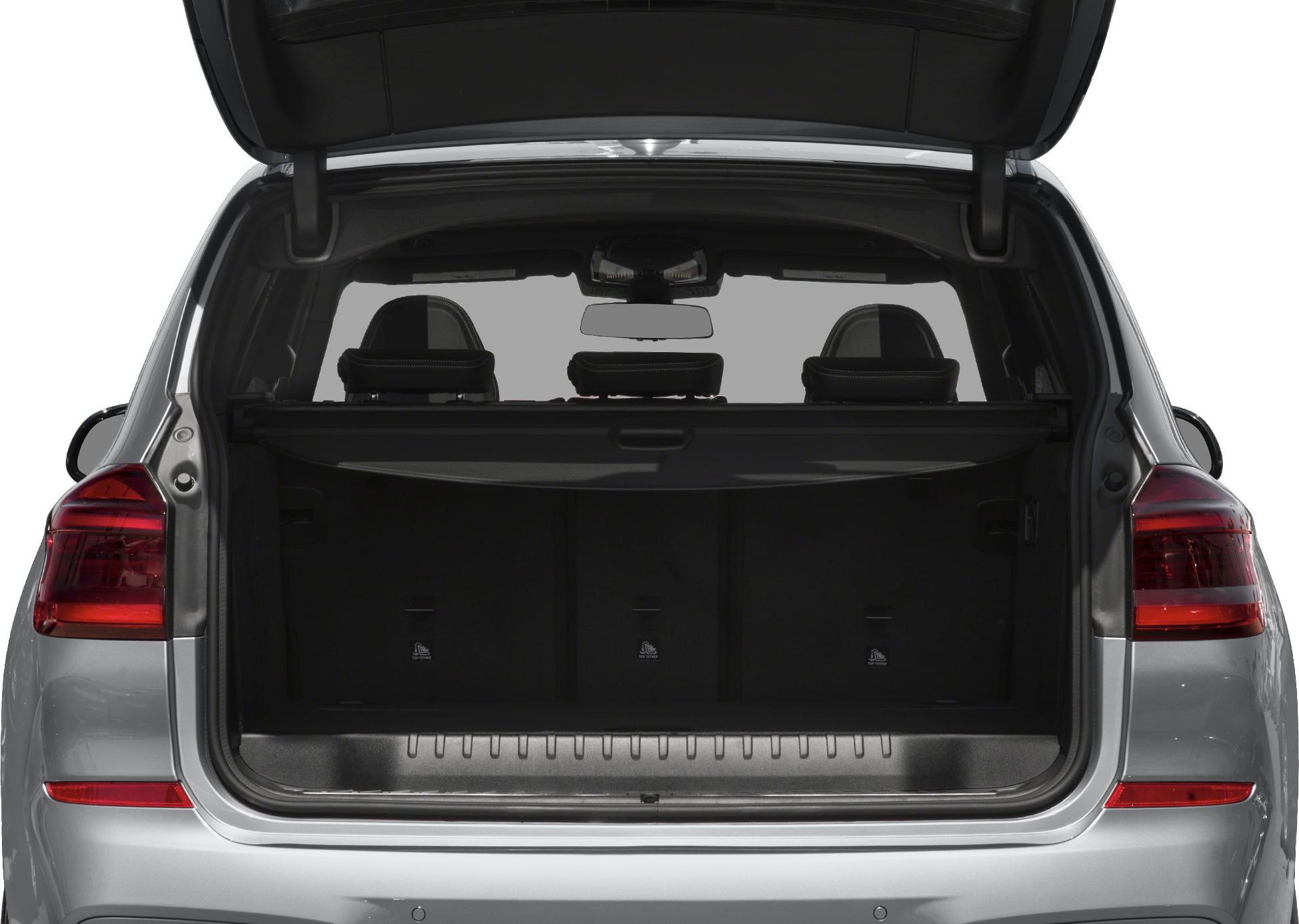 Open trunk showcasing cargo space and rear headrests.