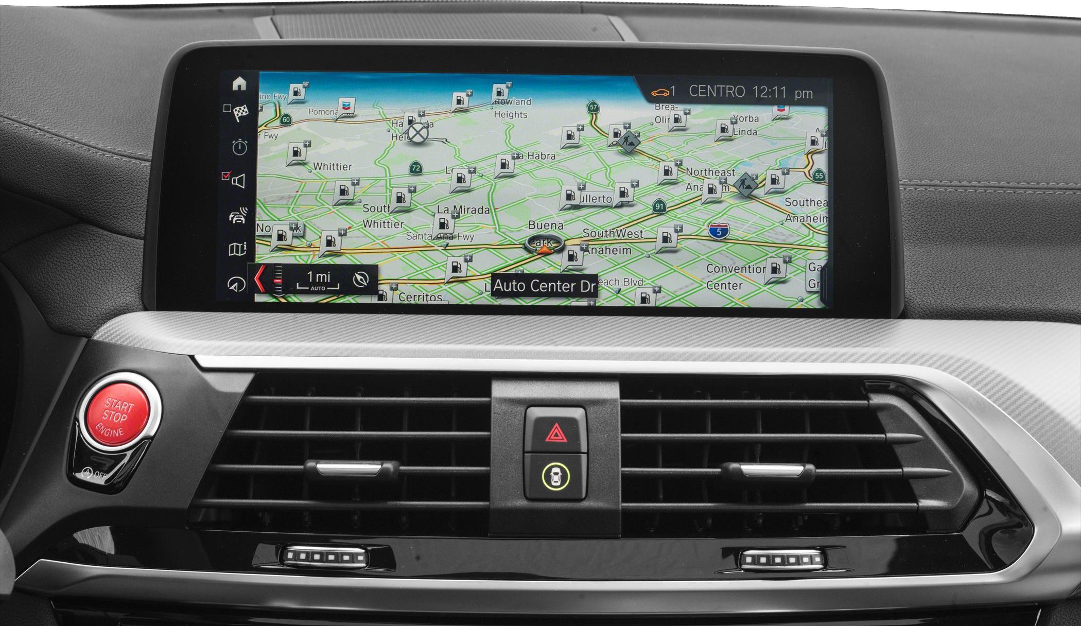 High-res navigation screen with dashboard controls and engine start button