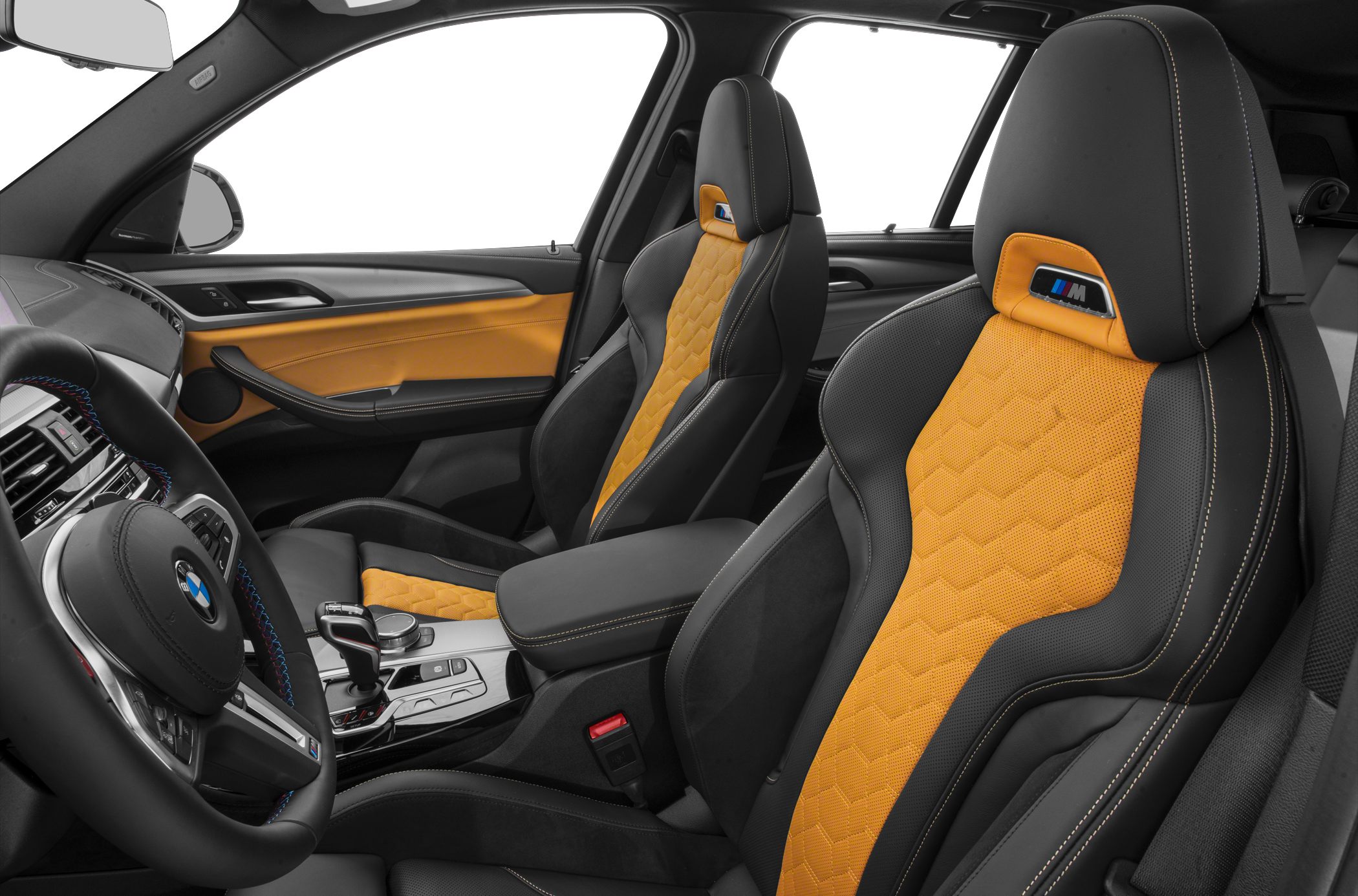 Sport seats with orange inserts and detailed leather stitching.