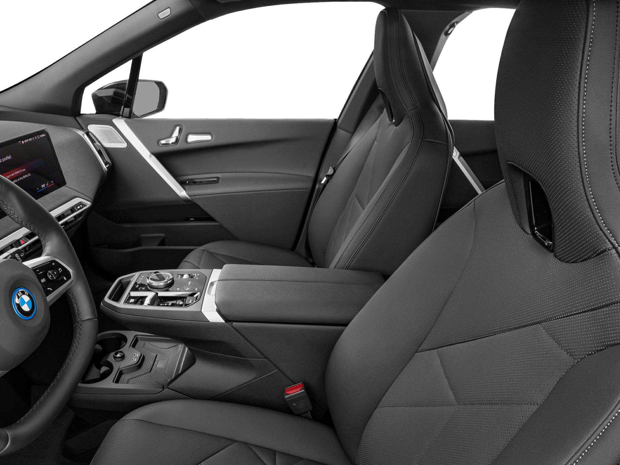 Modern front seats and center console with controls