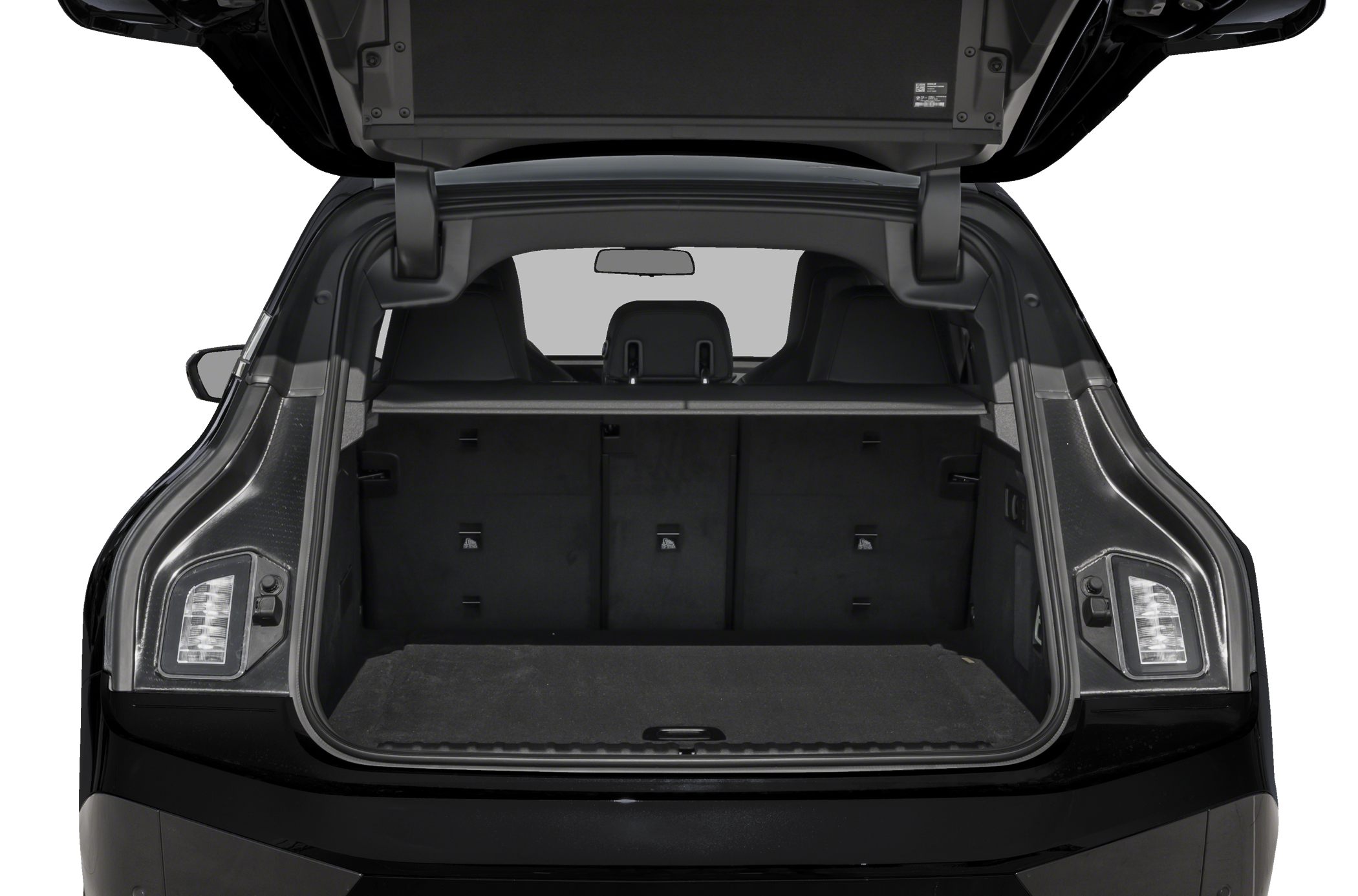 Open rear cargo space with hatchback and taillight outlines