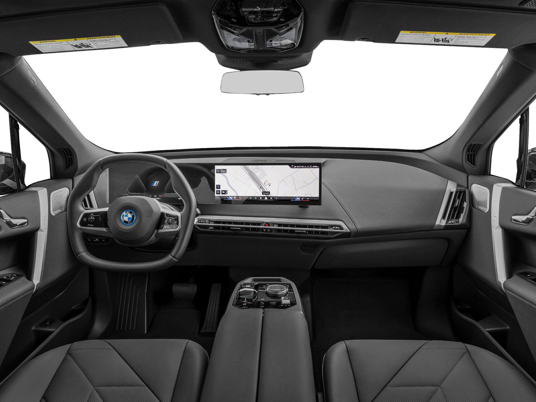 Modern dashboard with widescreen display and multifunction steering wheel