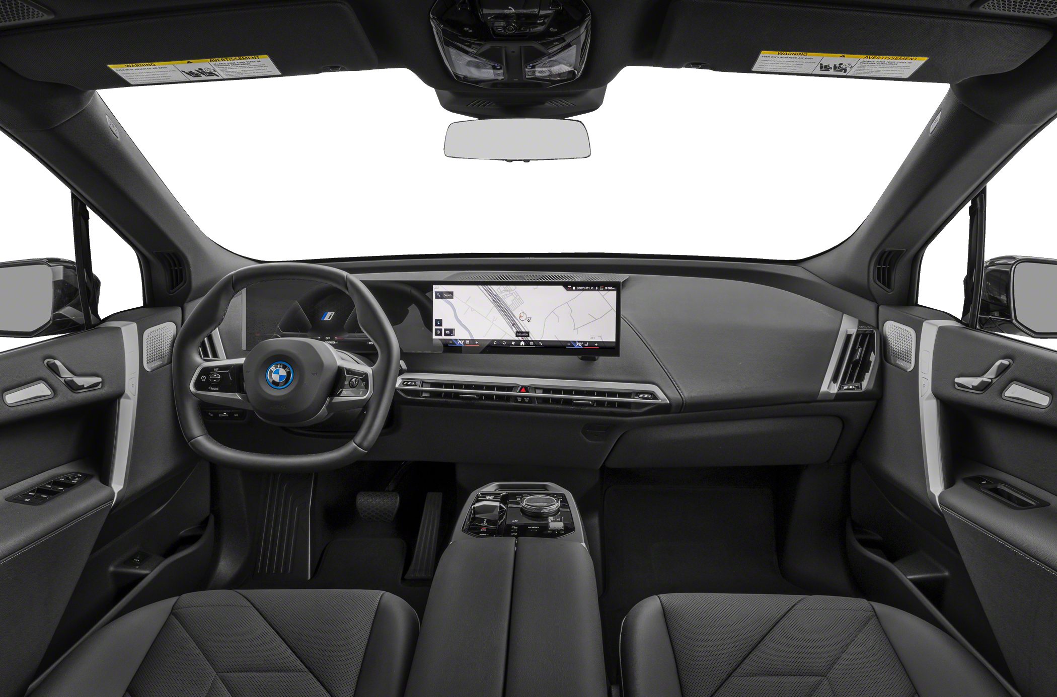 Modern digital dashboard with widescreen navigation display and multifunction steering wheel