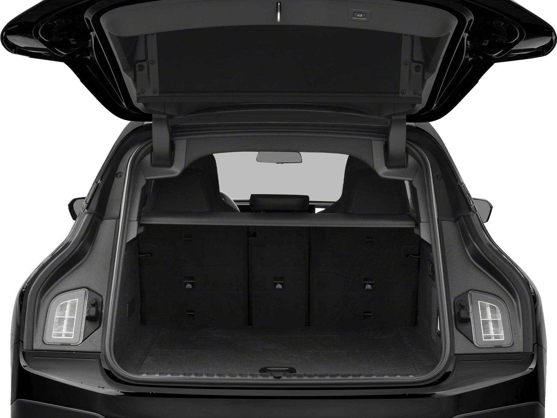 Spacious SUV rear cargo area with open trunk and visible rear seats.