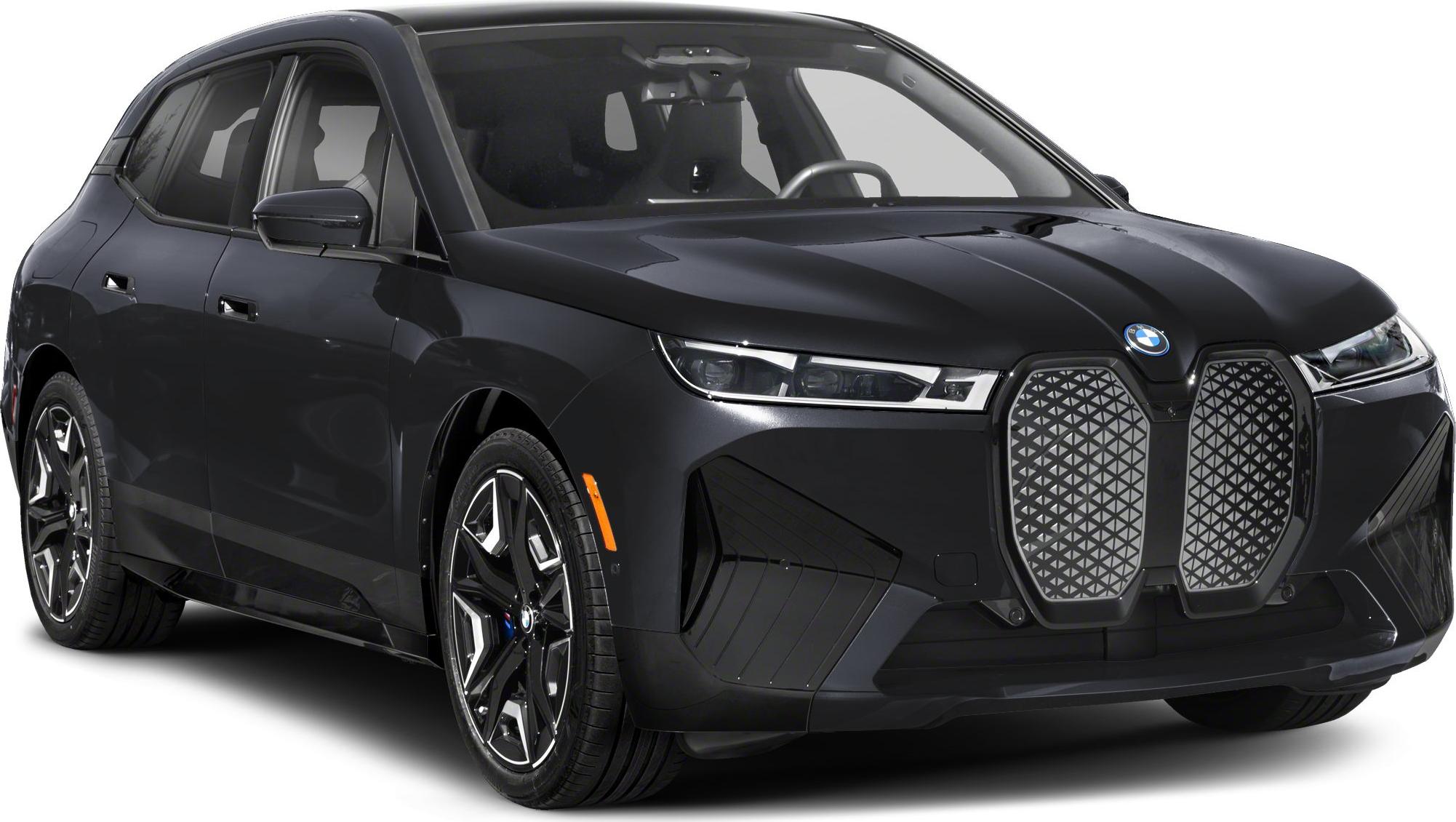 Front view of electric SUV with distinct grille and LED headlights