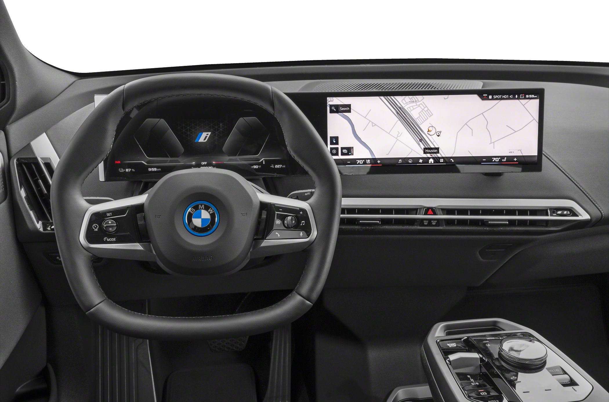 Digital dashboard and touchscreen infotainment with steering wheel controls
