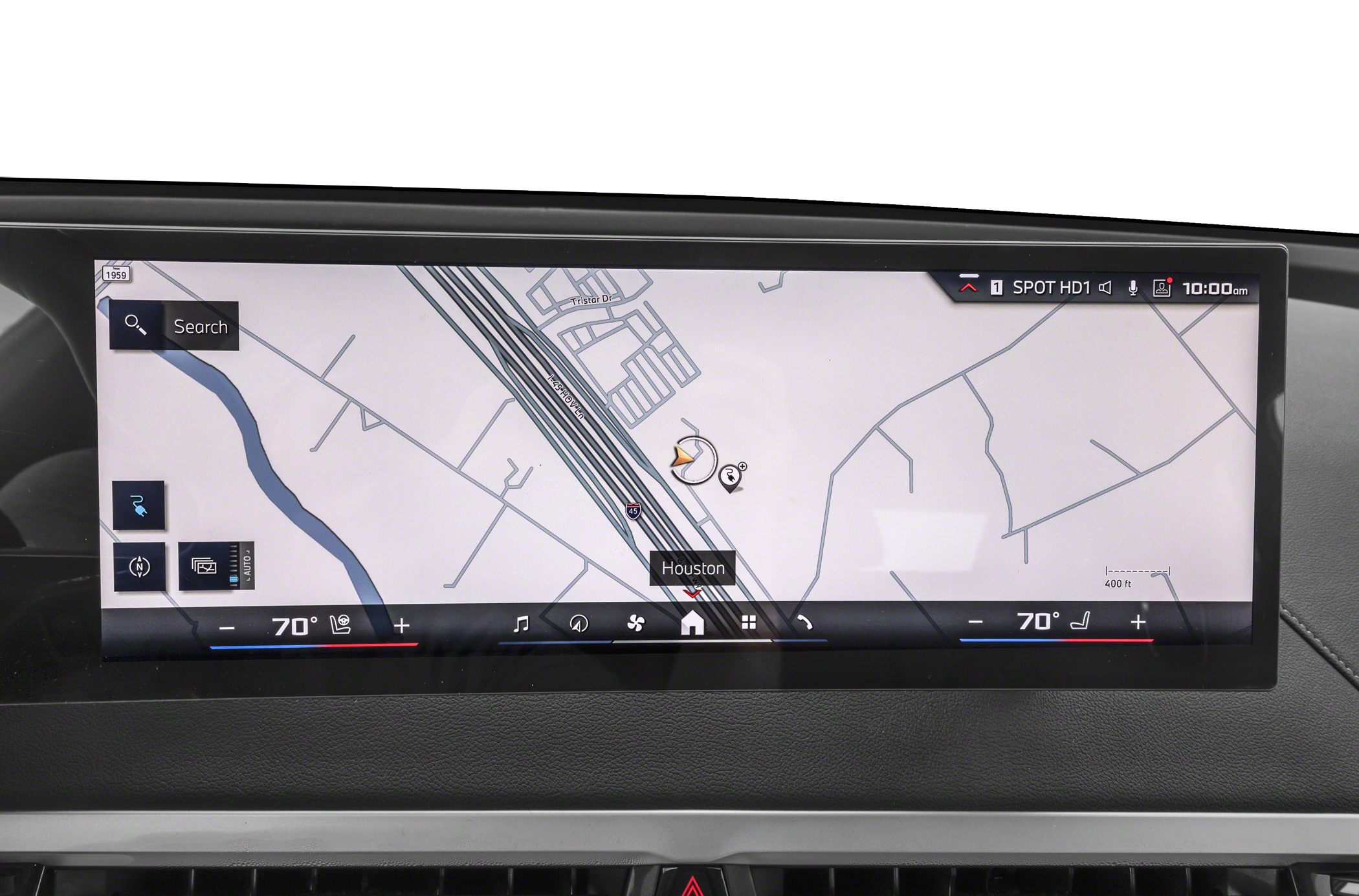 Navigation screen with dual-zone climate control and touchscreen interface