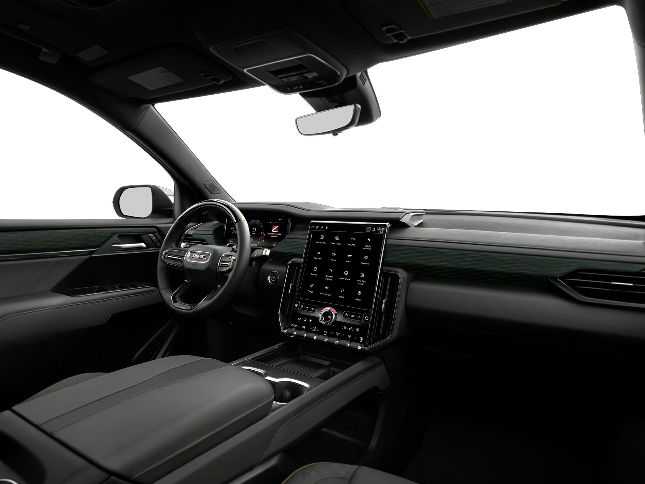 Modern car interior featuring digital dashboard and infotainment touchscreen