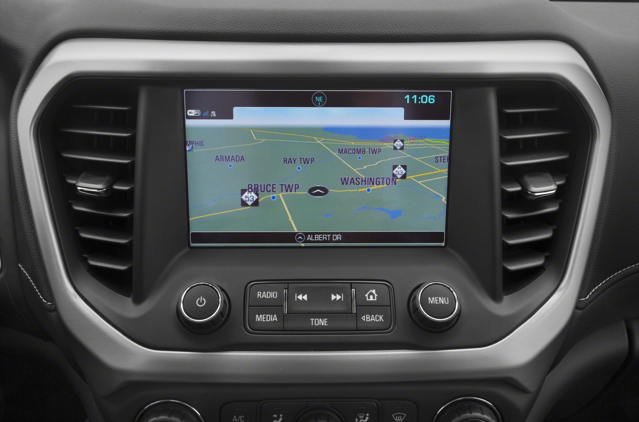 Infotainment system with navigation display and media controls