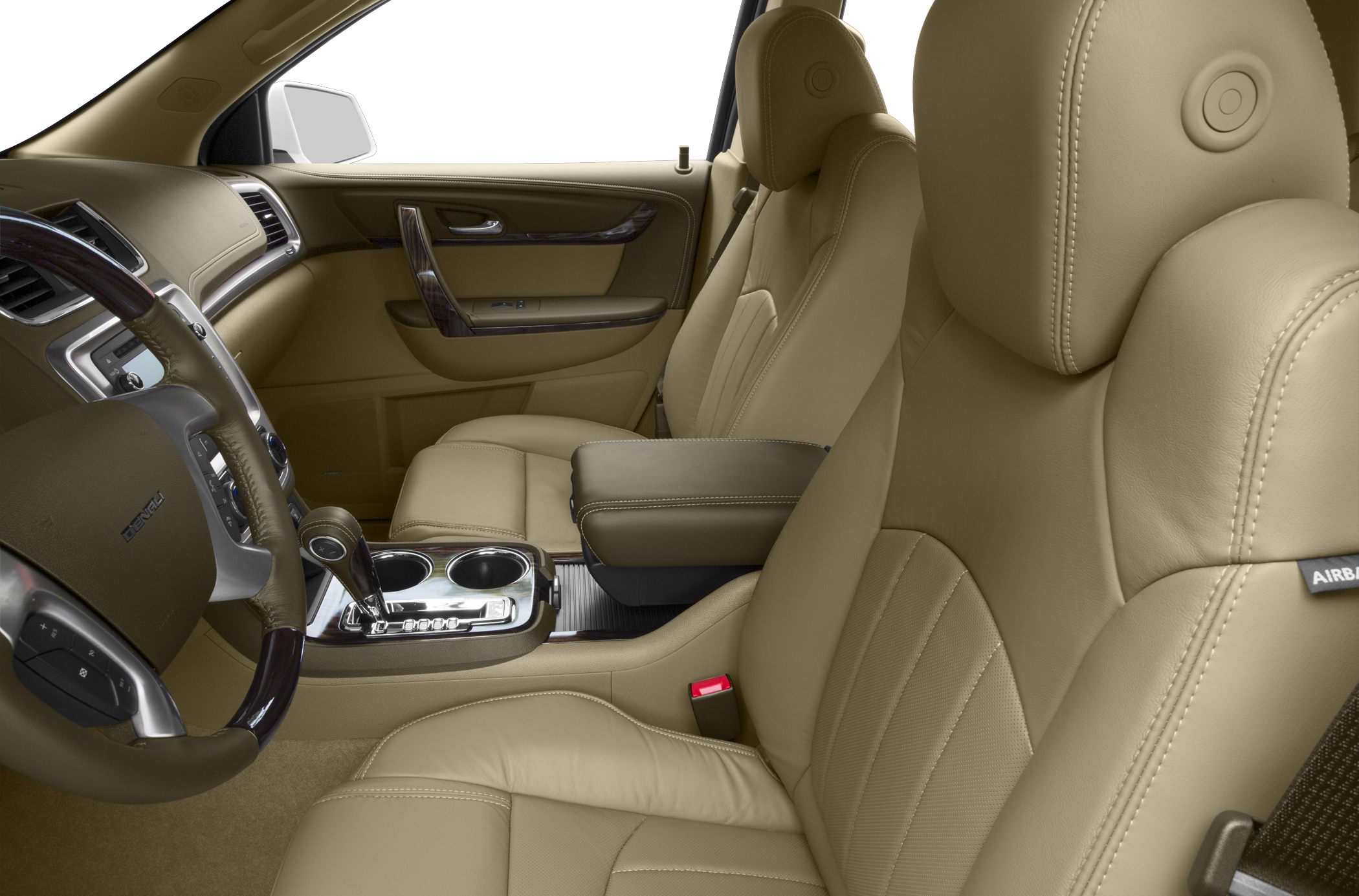 Beige leather front seats and center console with gear shifter