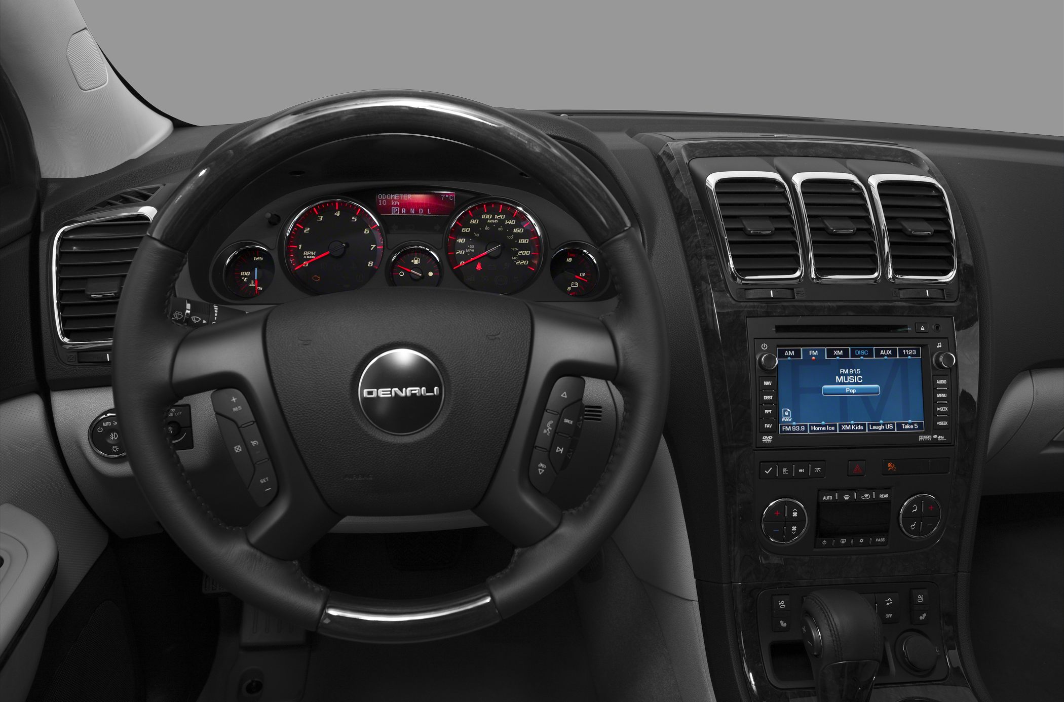 Denali steering wheel and detailed dashboard with infotainment screen