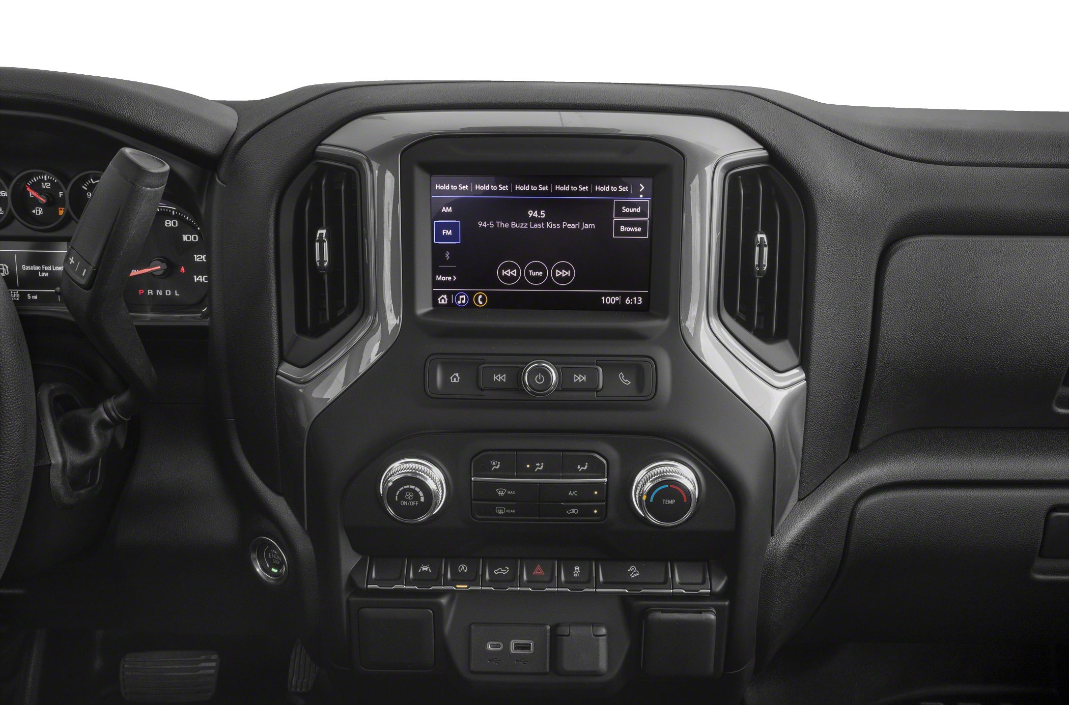 Touchscreen infotainment and climate control interface with dashboard features
