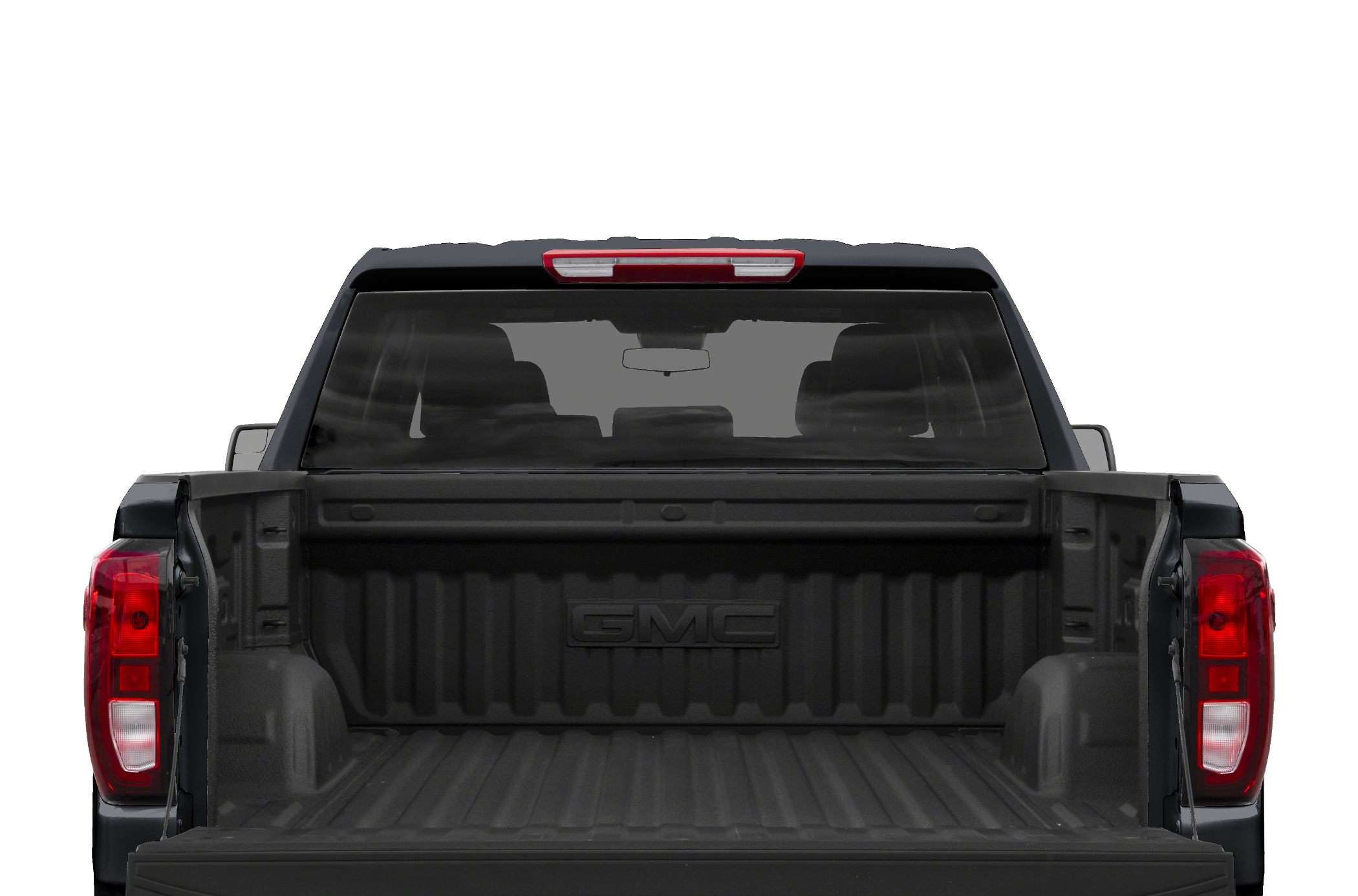 Open tailgate and spacious bed with red taillights