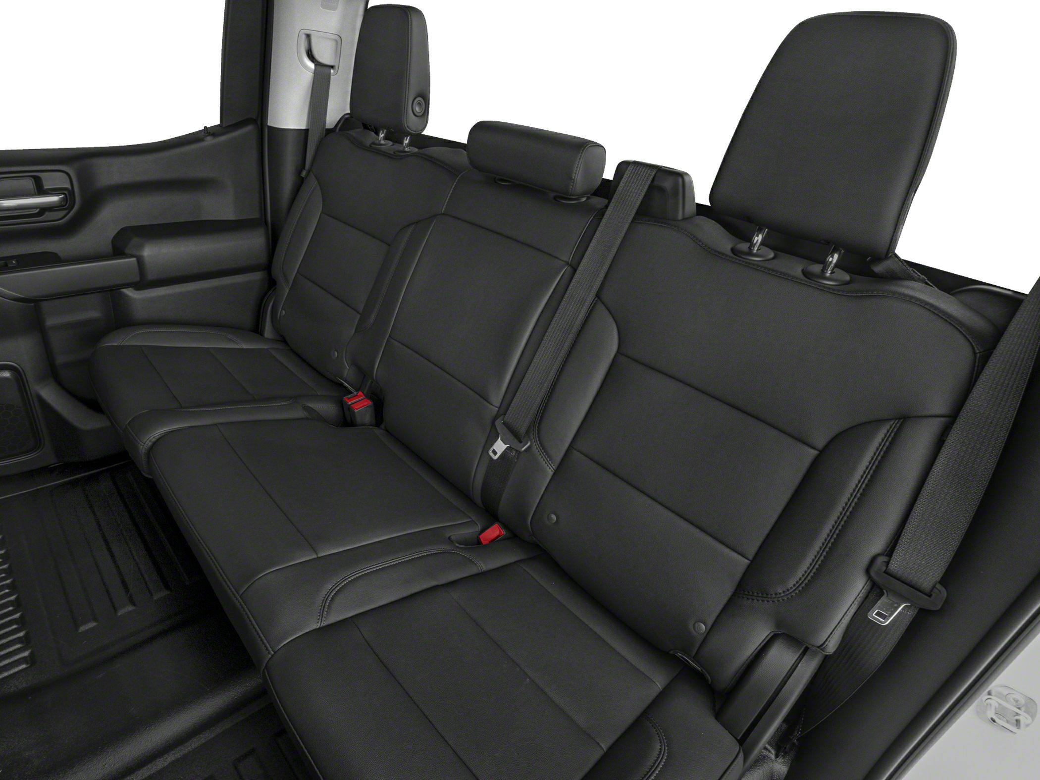 Black leather rear seats with headrests and seatbelts