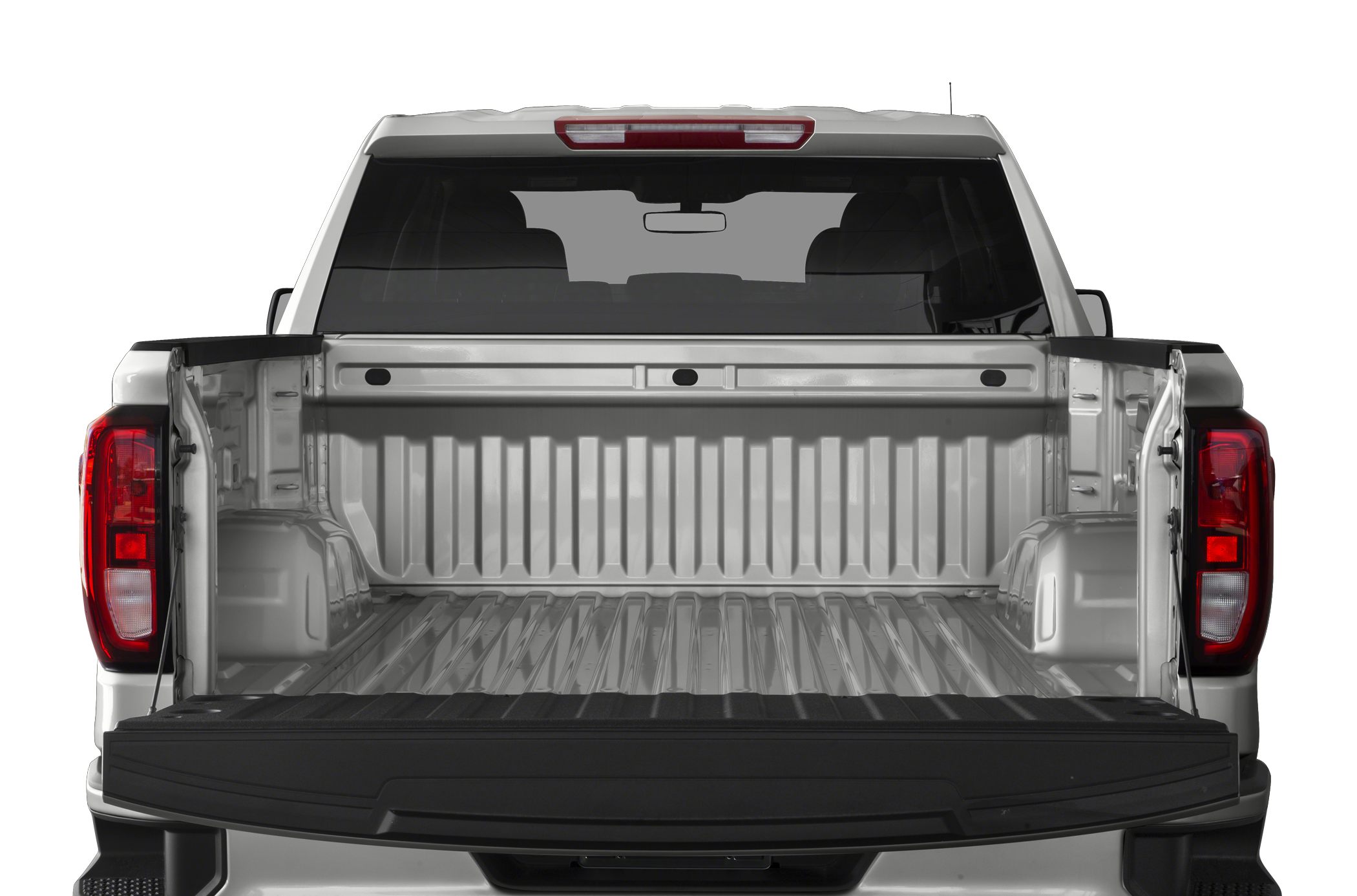 Open truck bed and tailgate of a pickup truck